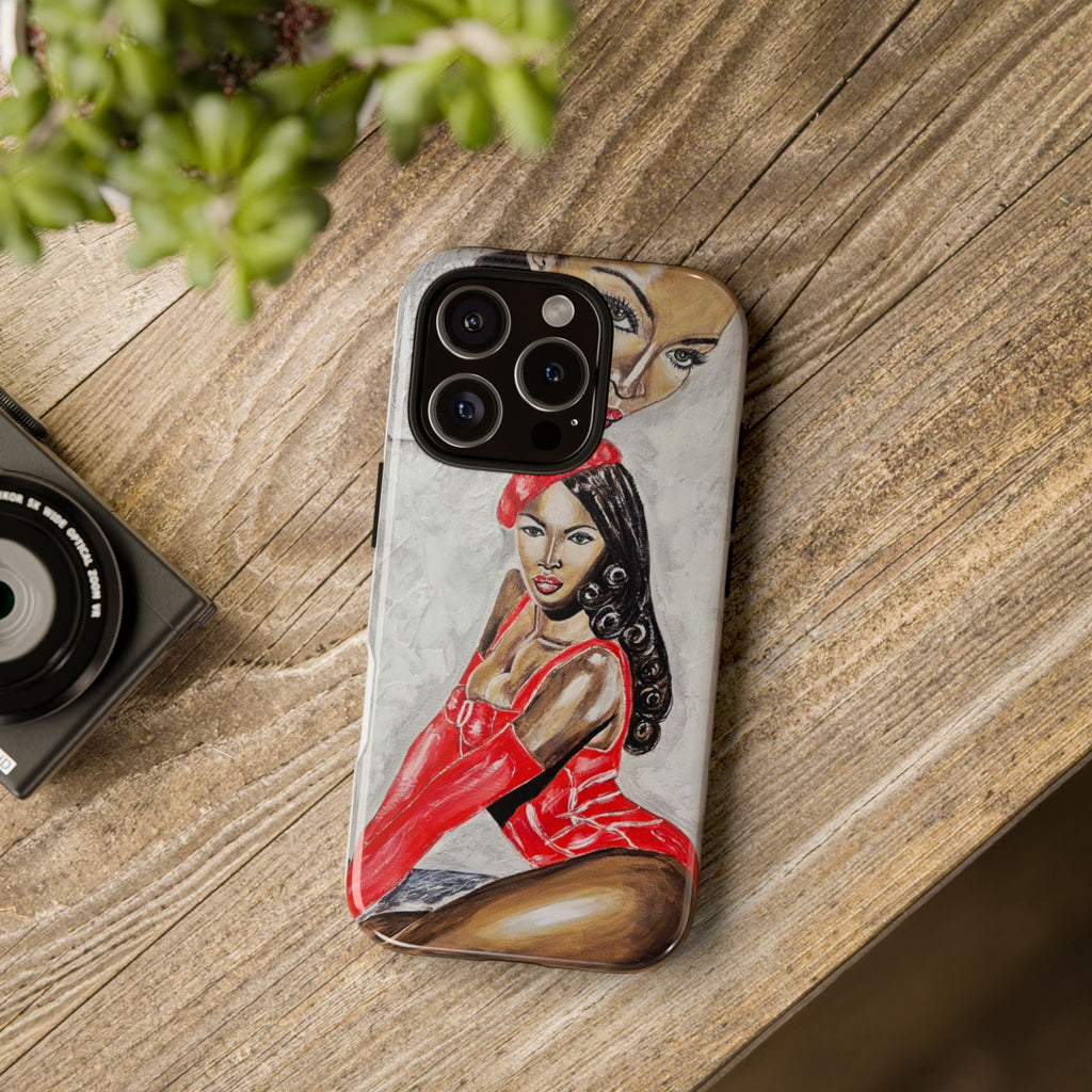 Pinup Girl Illustration Phone Case | Retro Femme Fatale, Red Outfit