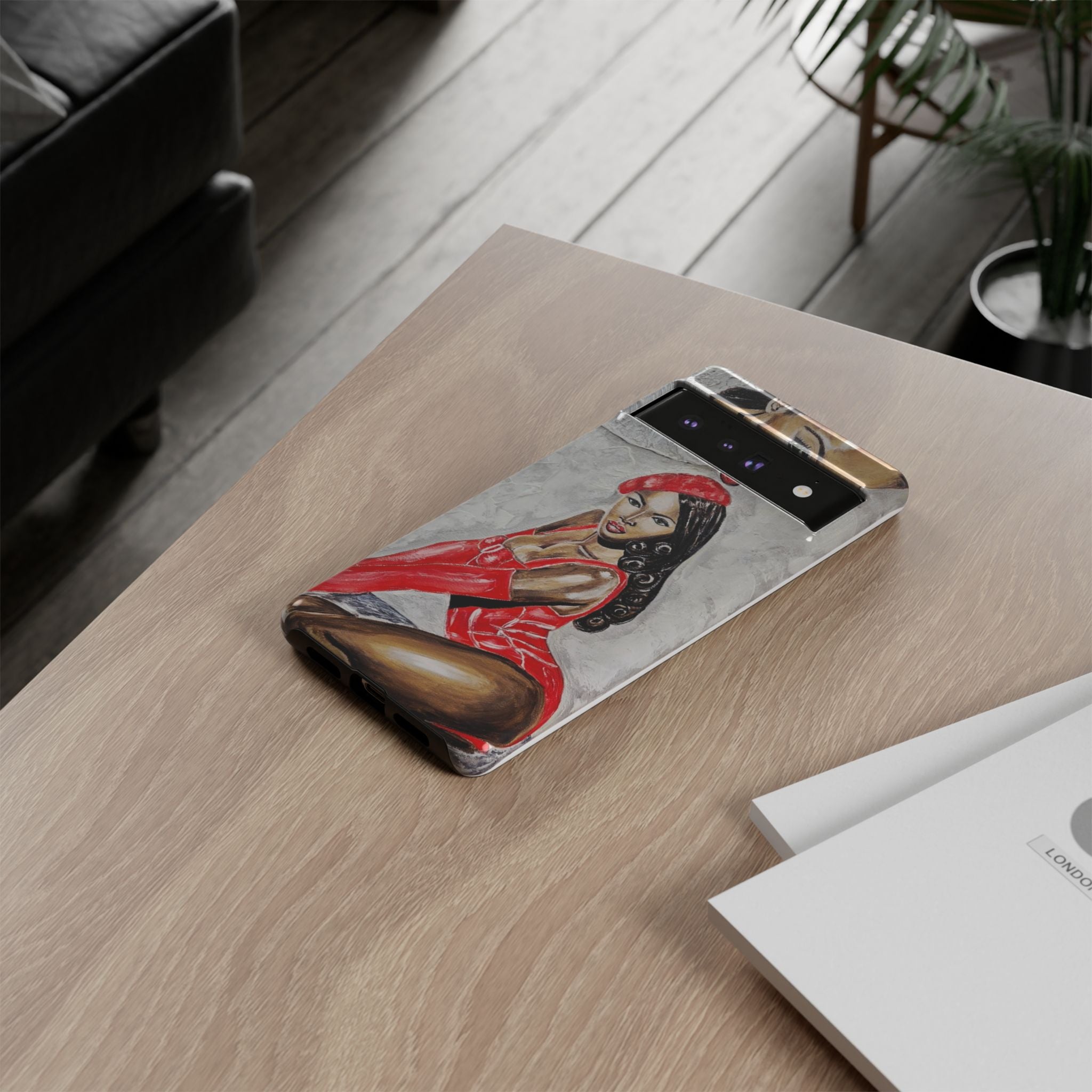 Pinup Girl Illustration Phone Case | Retro Femme Fatale, Red Outfit