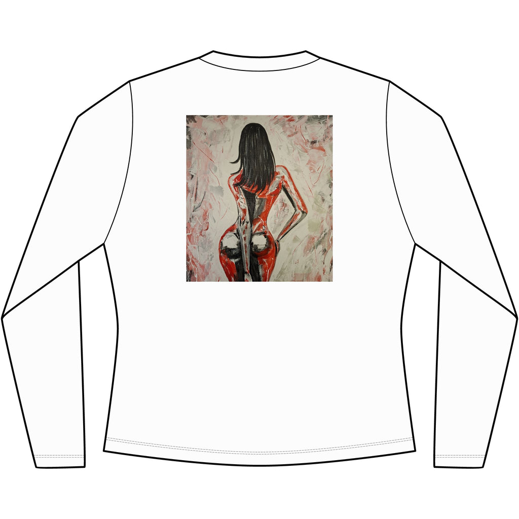 Red Dress Pinup Portrait Long Sleeve Tee | Vintage Woman Art