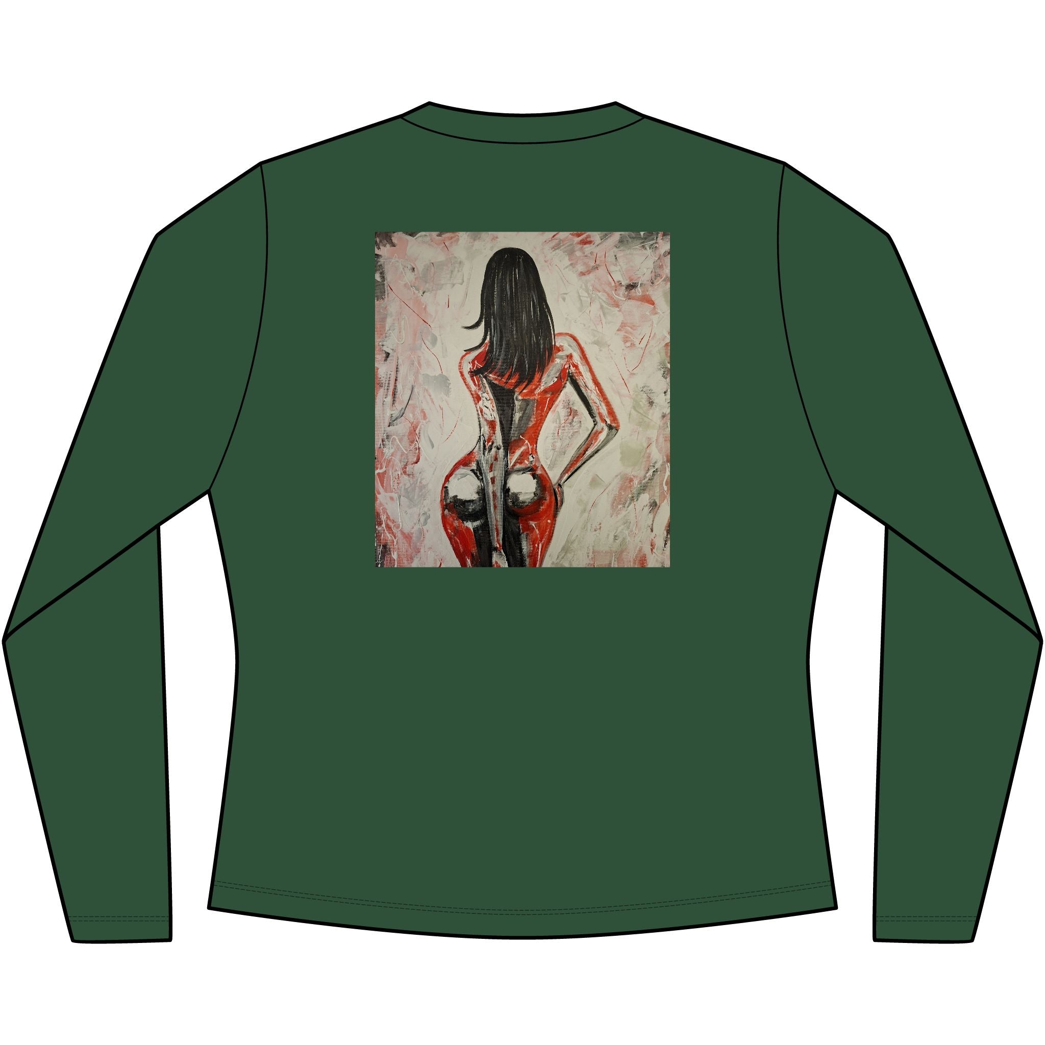 Red Dress Pinup Portrait Long Sleeve Tee | Vintage Woman Art