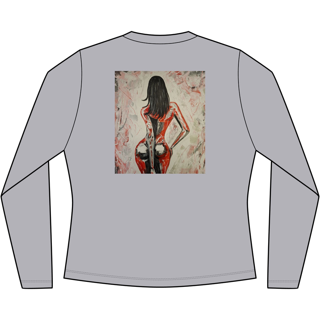 Red Dress Pinup Portrait Long Sleeve Tee | Vintage Woman Art