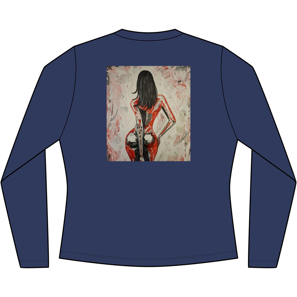 Red Dress Pinup Portrait Long Sleeve Tee | Vintage Woman Art