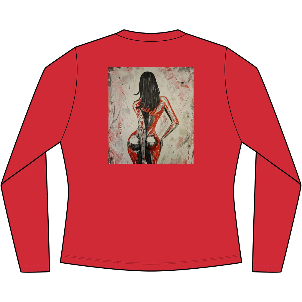 Red Dress Pinup Portrait Long Sleeve Tee | Vintage Woman Art