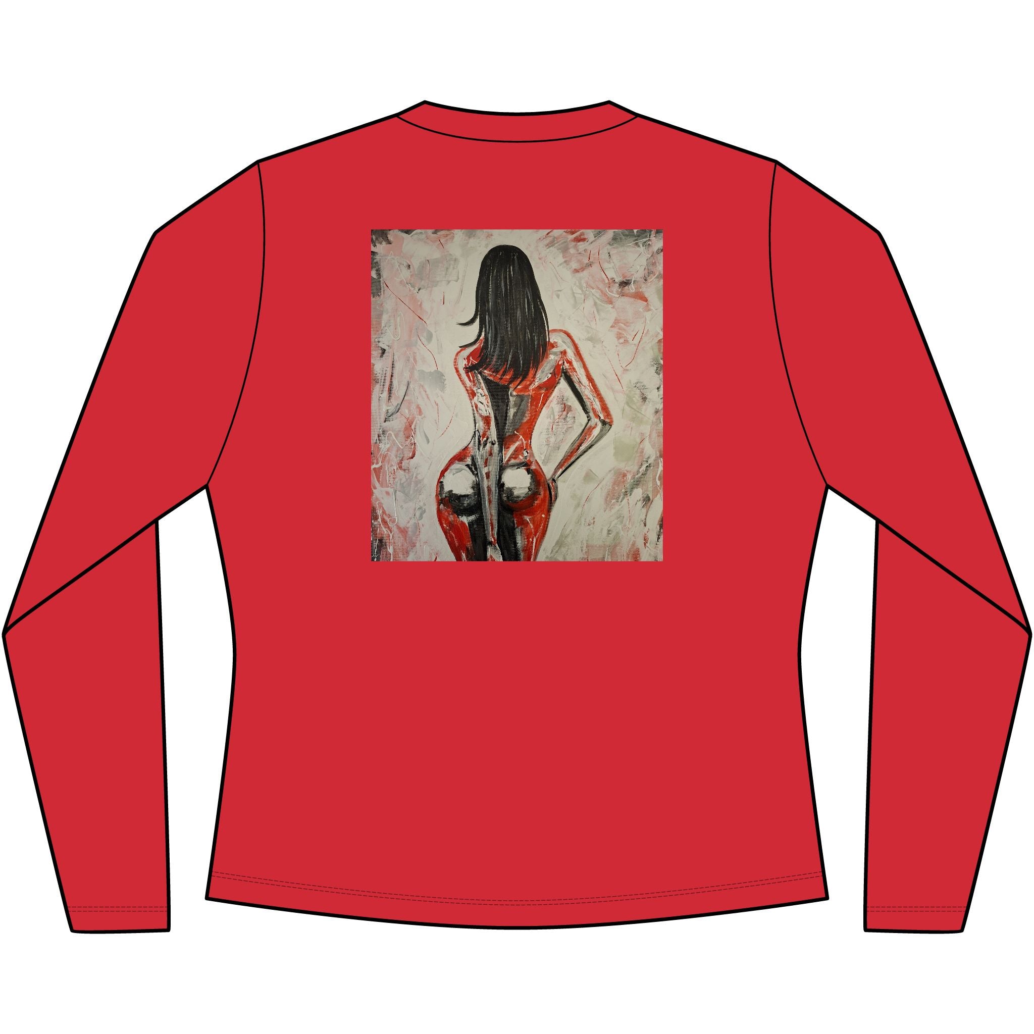 Red Dress Pinup Portrait Long Sleeve Tee | Vintage Woman Art