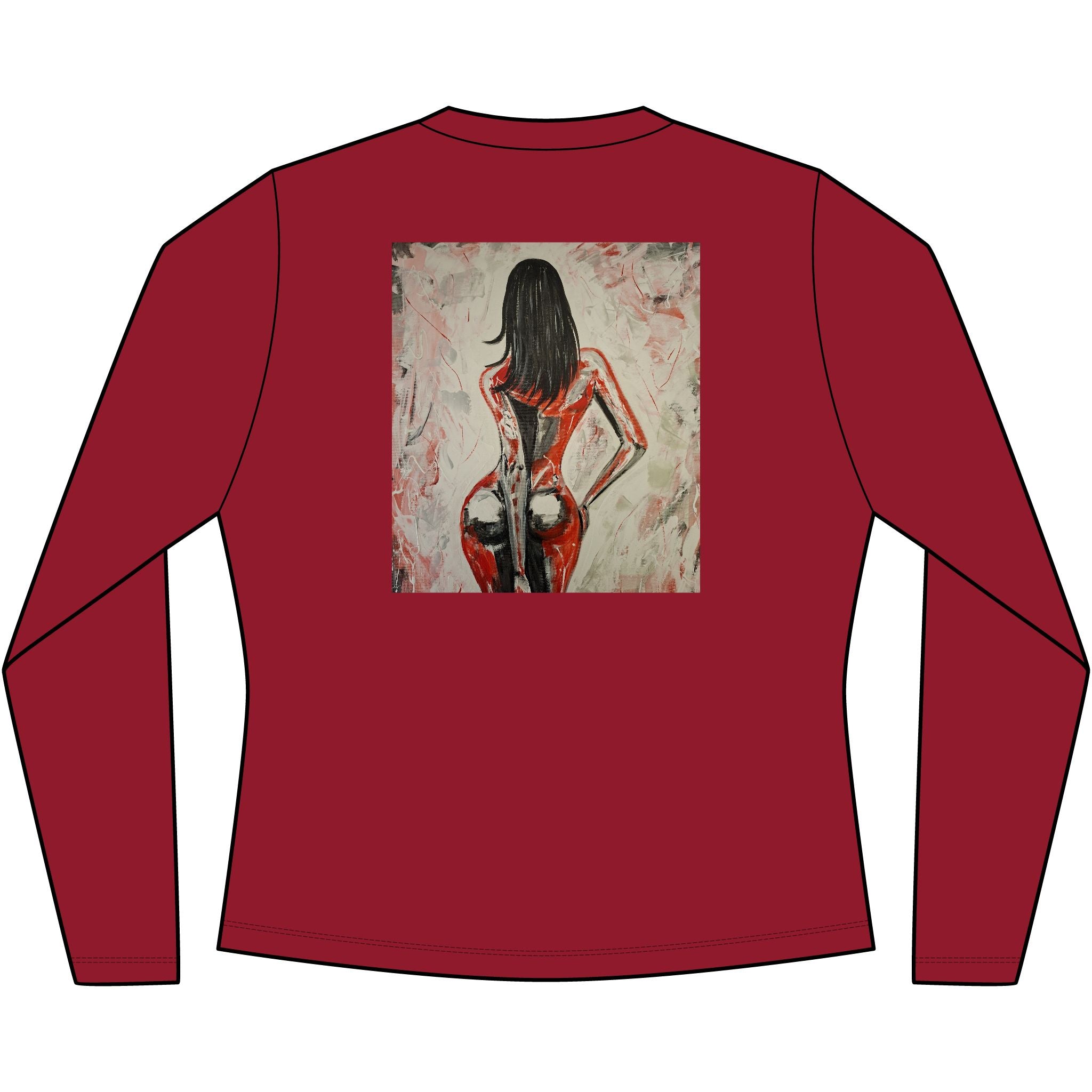 Red Dress Pinup Portrait Long Sleeve Tee | Vintage Woman Art