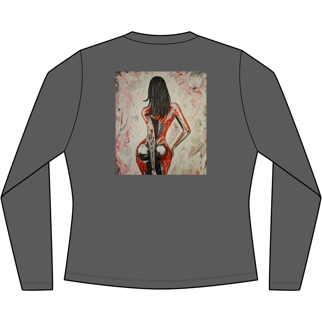 Red Dress Pinup Portrait Long Sleeve Tee | Vintage Woman Art