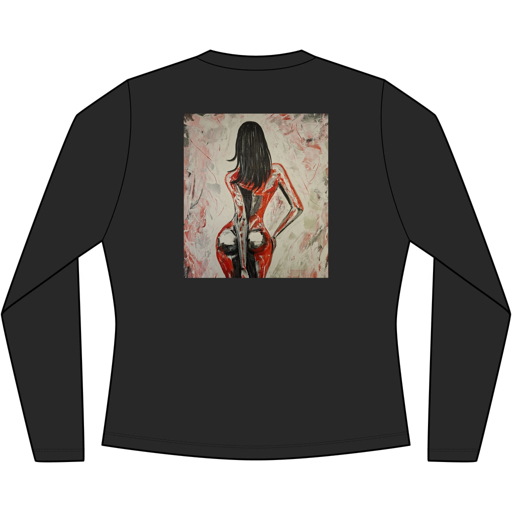 Red Dress Pinup Portrait Long Sleeve Tee | Vintage Woman Art