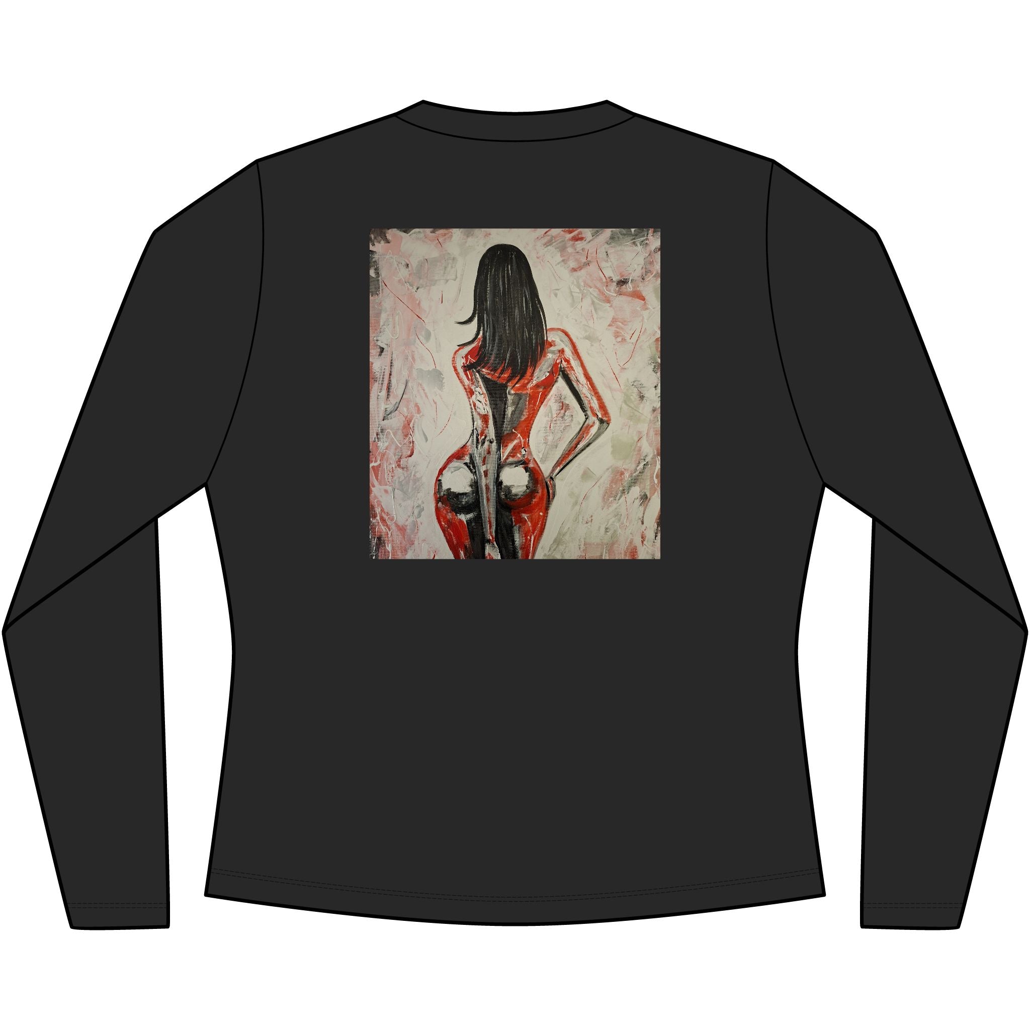 Red Dress Pinup Portrait Long Sleeve Tee | Vintage Woman Art
