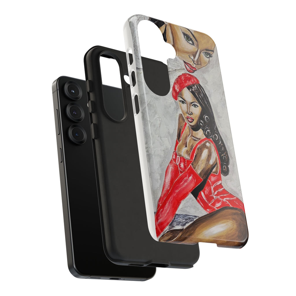 Pinup Girl Illustration Phone Case | Retro Femme Fatale, Red Outfit