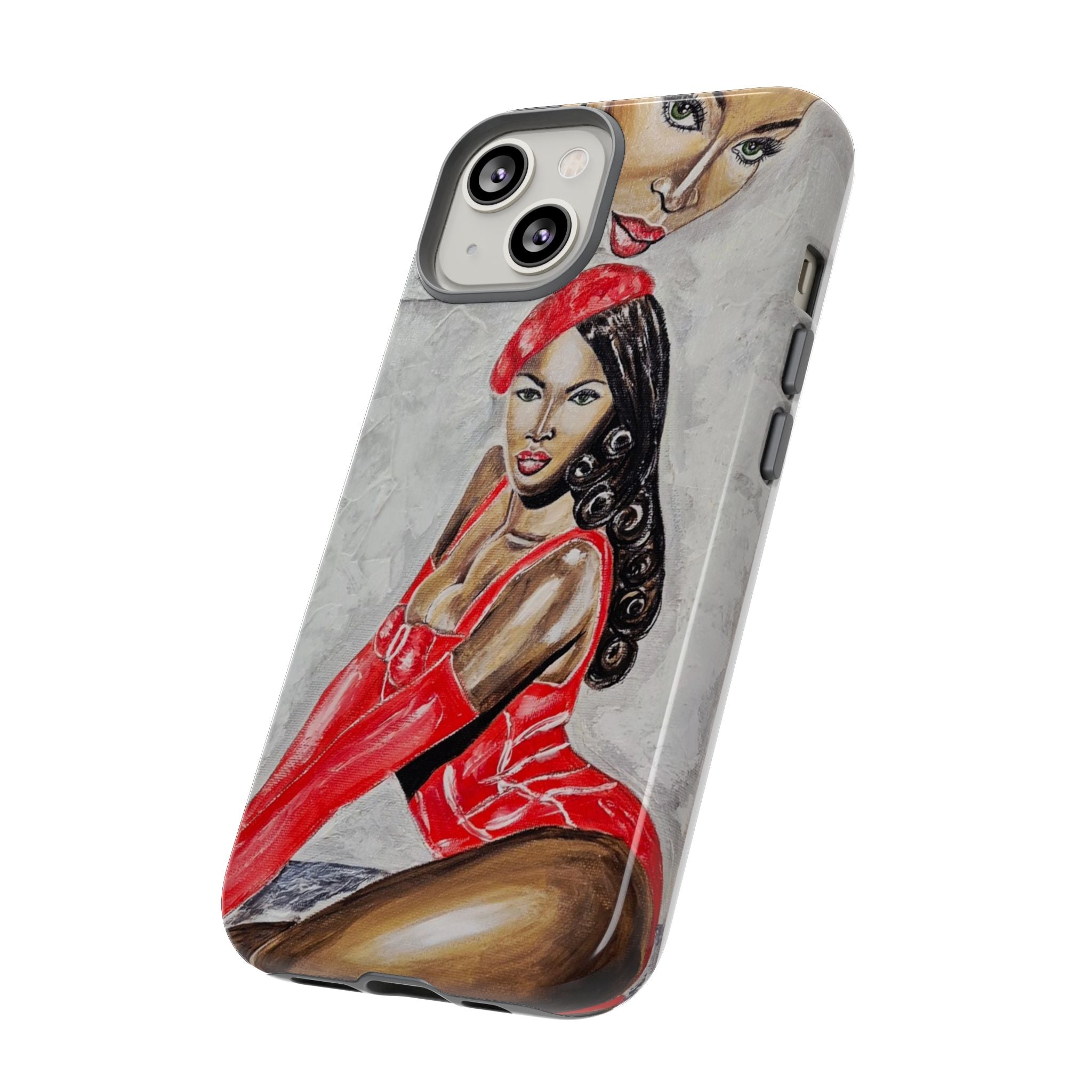 Pinup Girl Illustration Phone Case | Retro Femme Fatale, Red Outfit