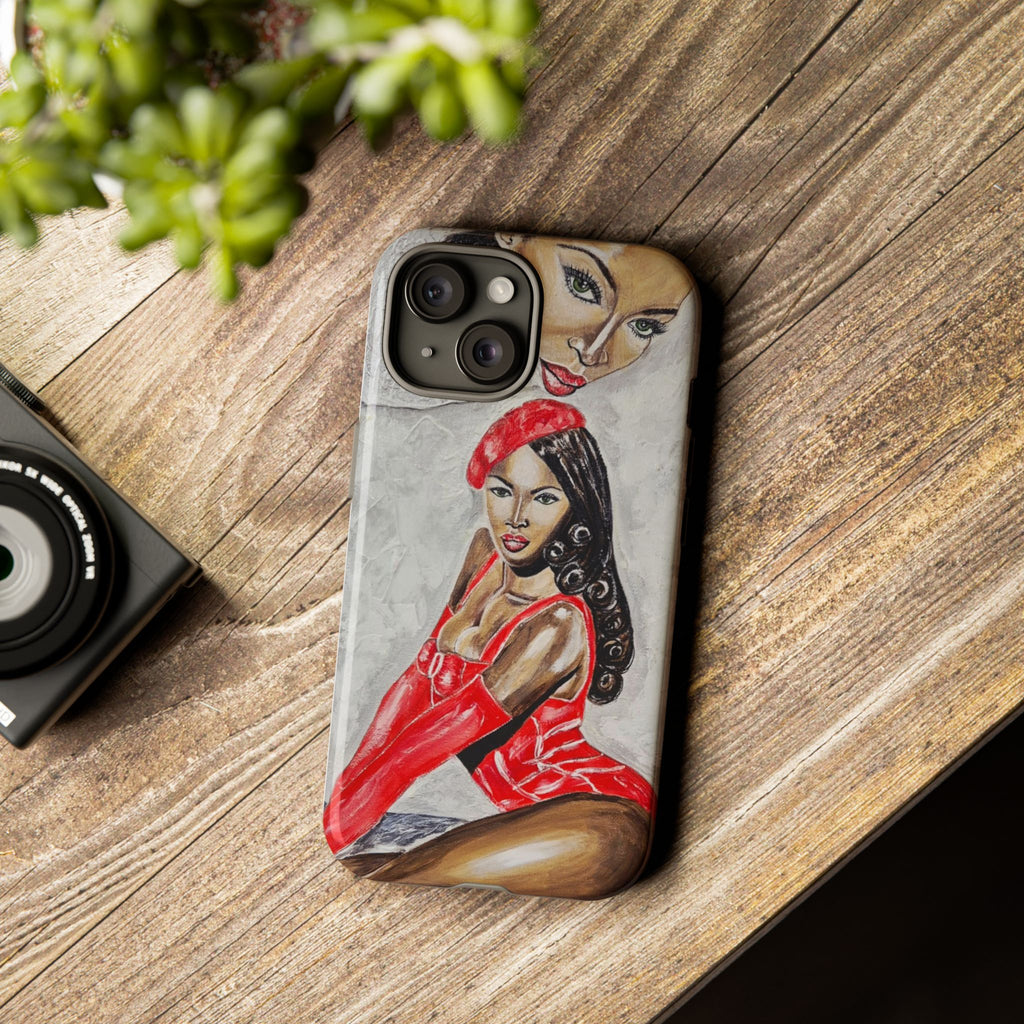 Pinup Girl Illustration Phone Case | Retro Femme Fatale, Red Outfit