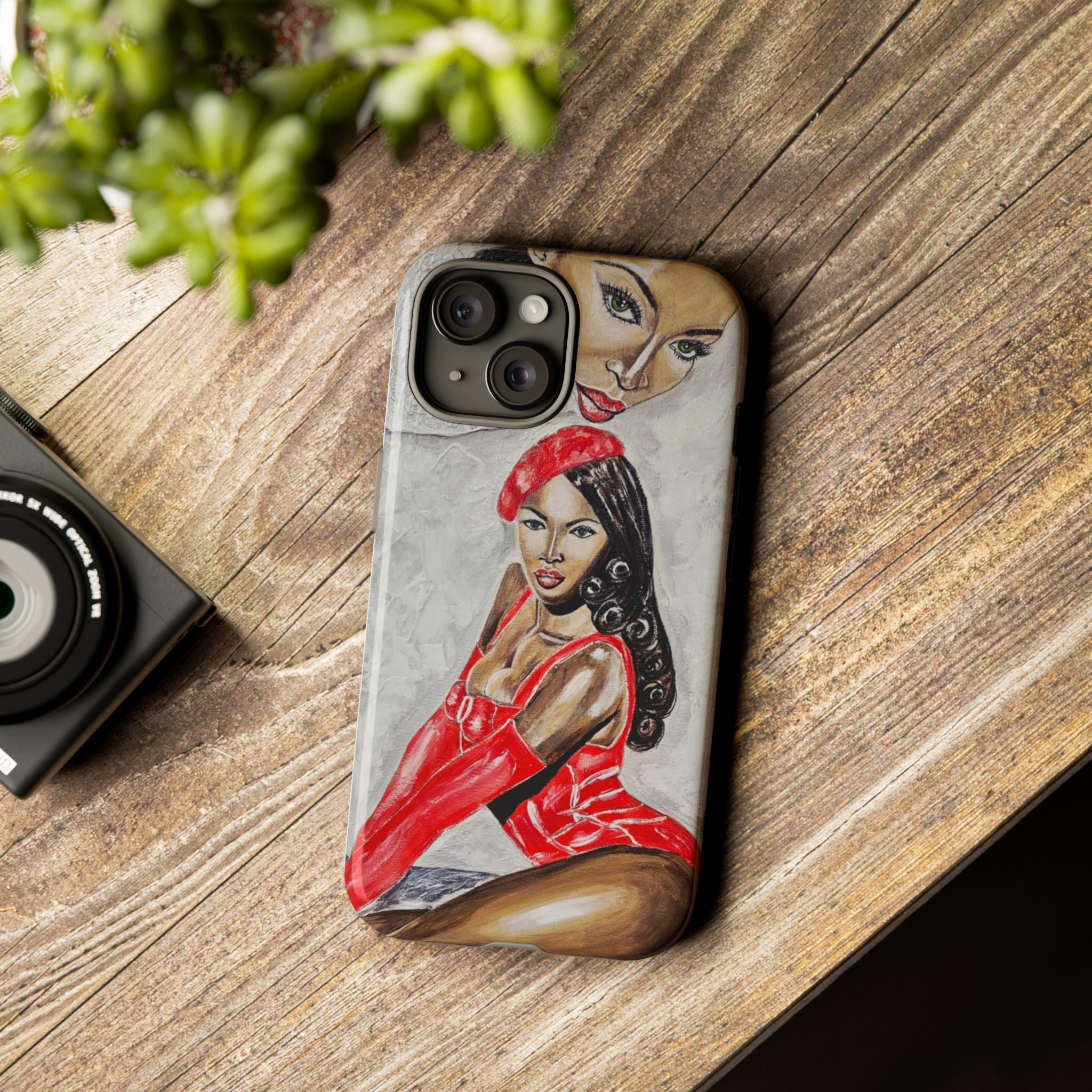 Pinup Girl Illustration Phone Case | Retro Femme Fatale, Red Outfit