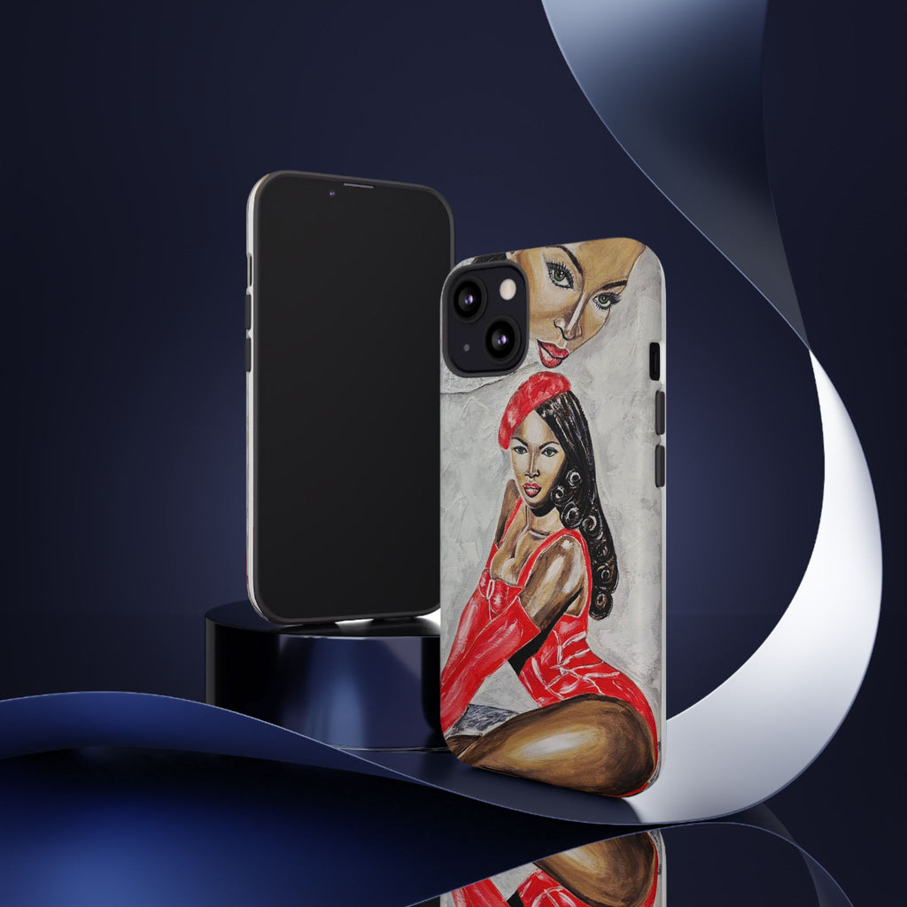 Pinup Girl Illustration Phone Case | Retro Femme Fatale, Red Outfit