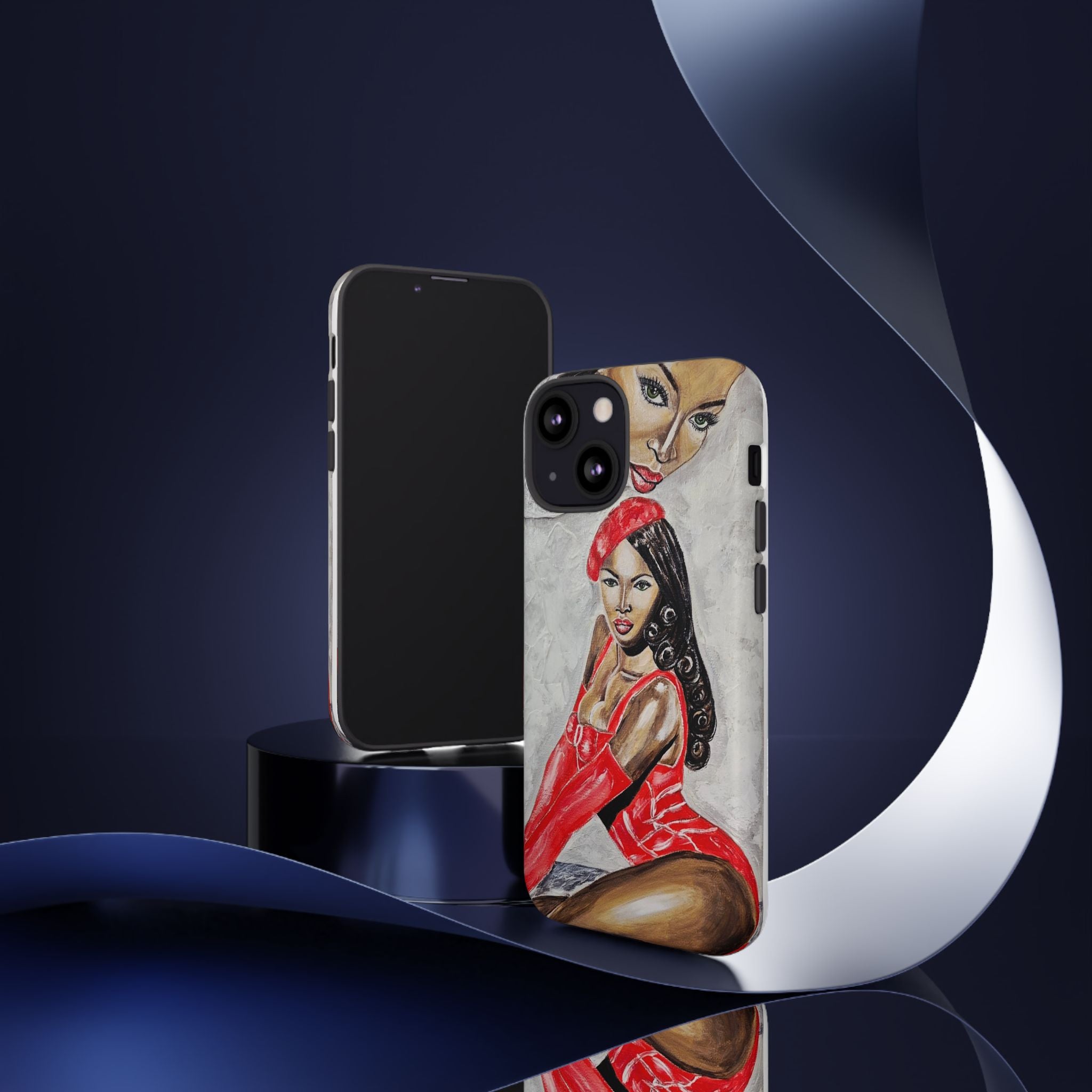 Pinup Girl Illustration Phone Case | Retro Femme Fatale, Red Outfit