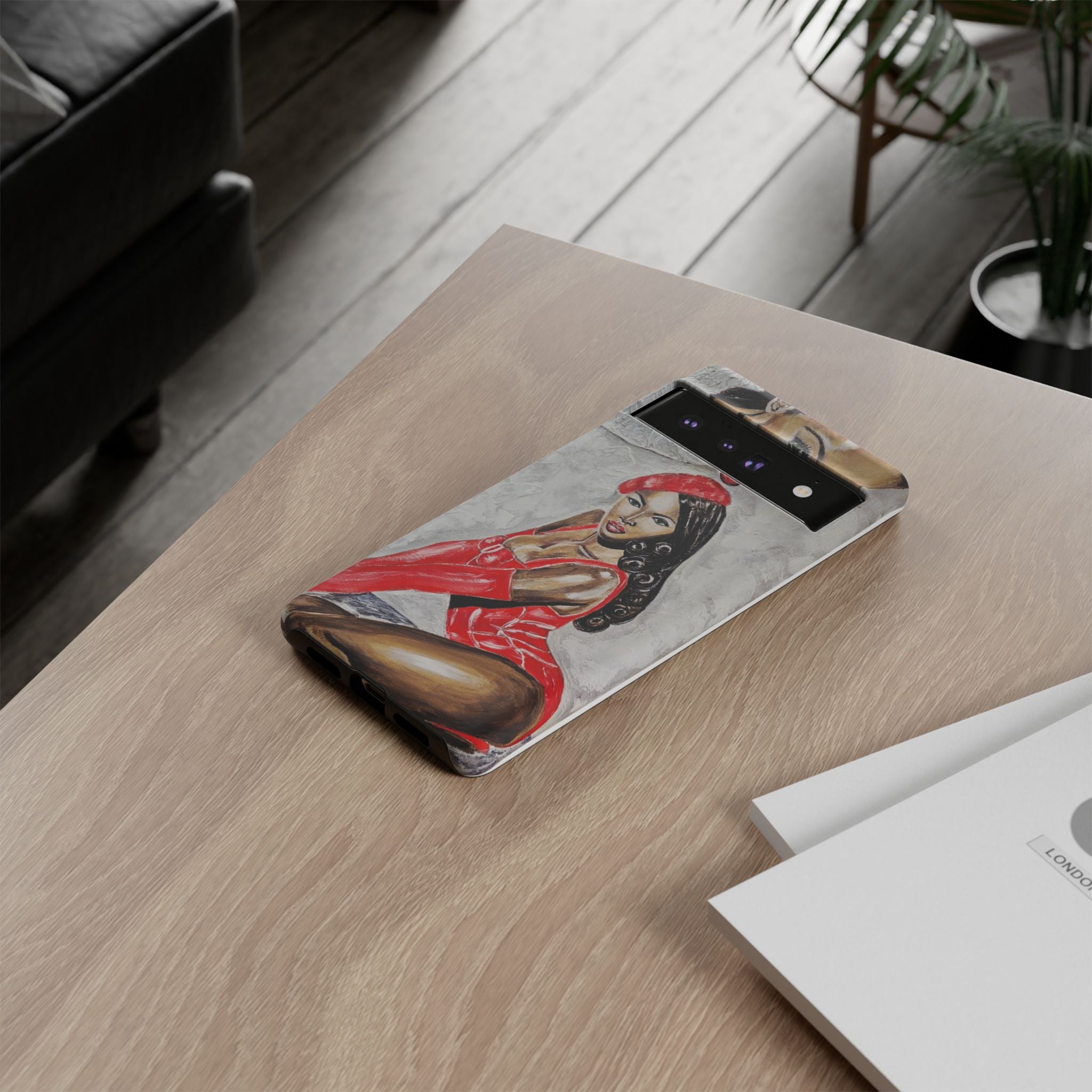 Pinup Girl Illustration Phone Case | Retro Femme Fatale, Red Outfit