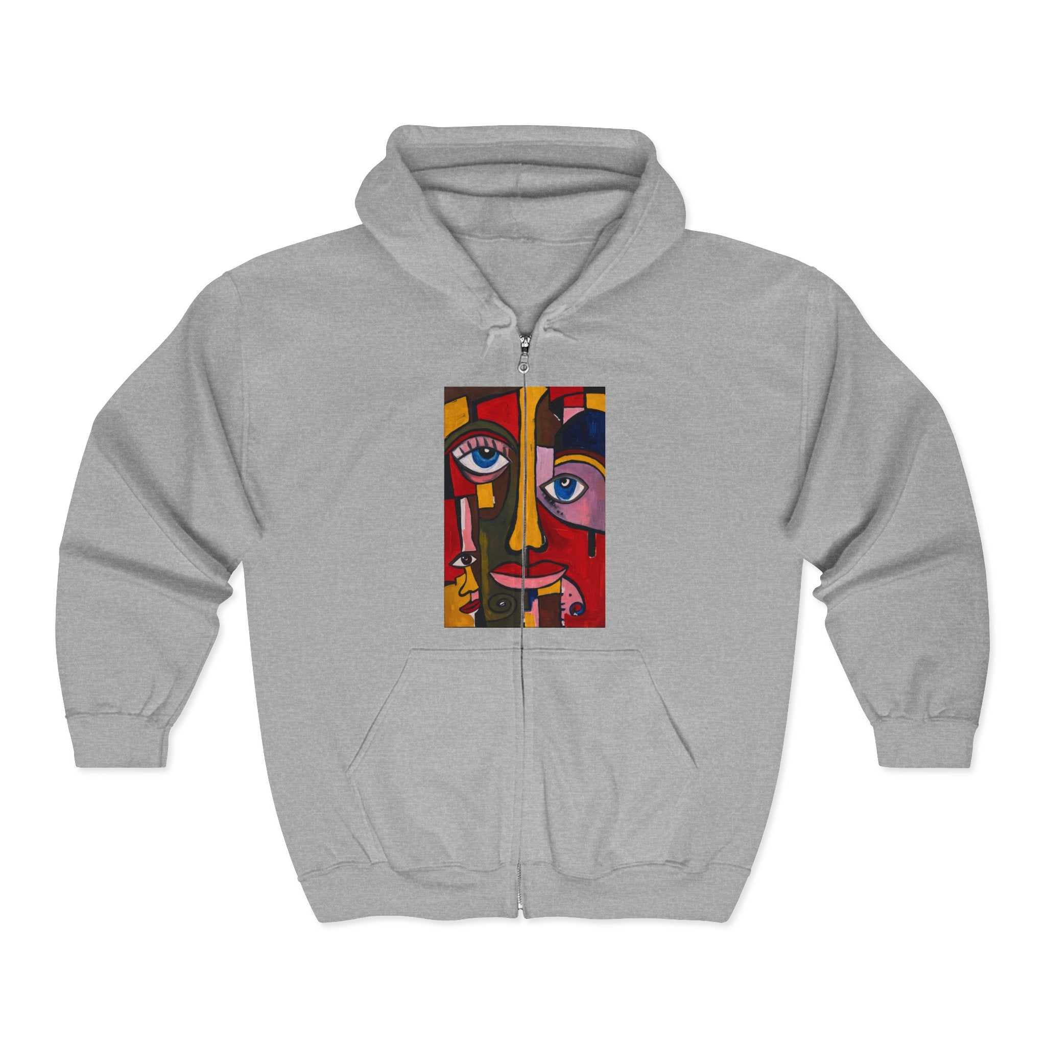 Abstract Colorful Face Zip Hoodie | Surreal Portrait Graphic