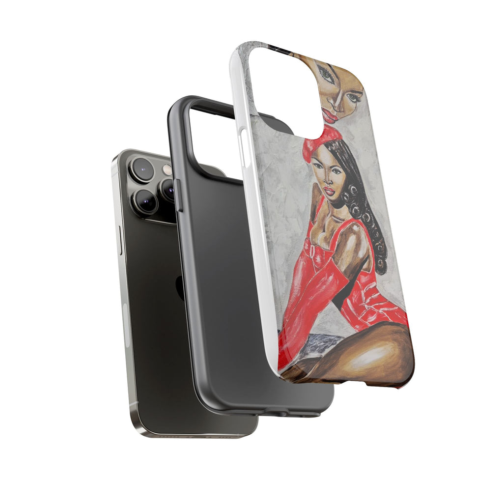 Pinup Girl Illustration Phone Case | Retro Femme Fatale, Red Outfit