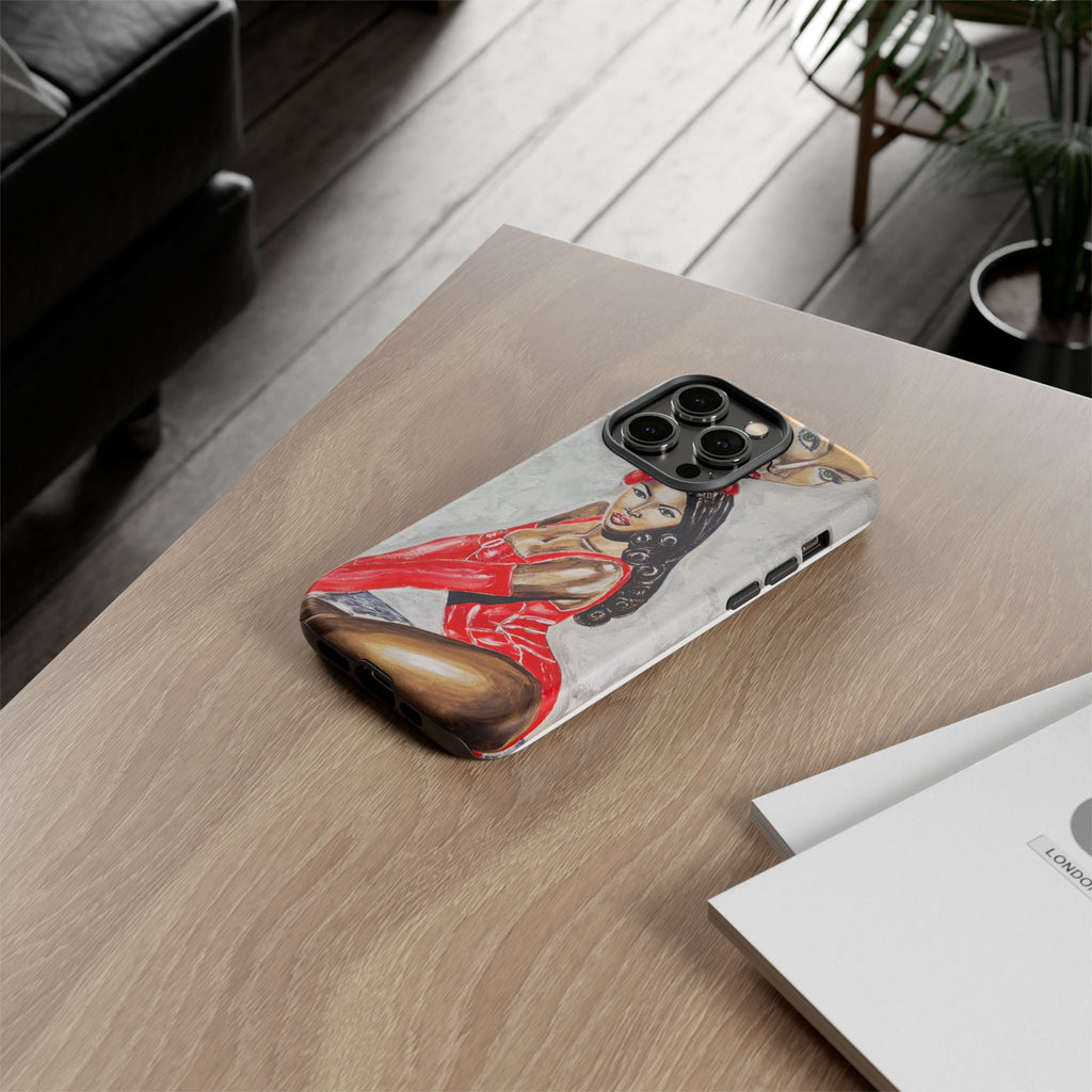 Pinup Girl Illustration Phone Case | Retro Femme Fatale, Red Outfit