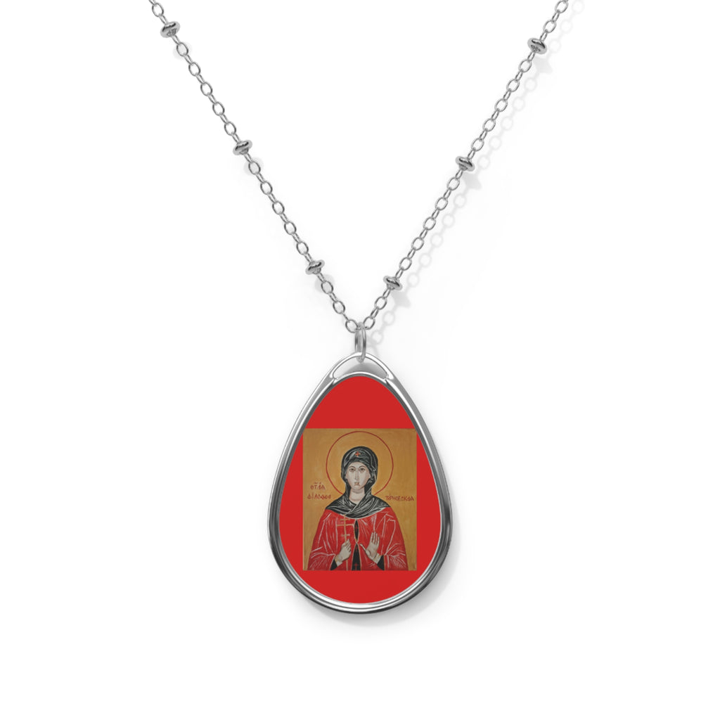 Saint Icon Oval Necklace | Teardrop Religious Pendant, Silver Medal