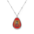 Saint Icon Oval Necklace | Teardrop Religious Pendant, Silver Medal
