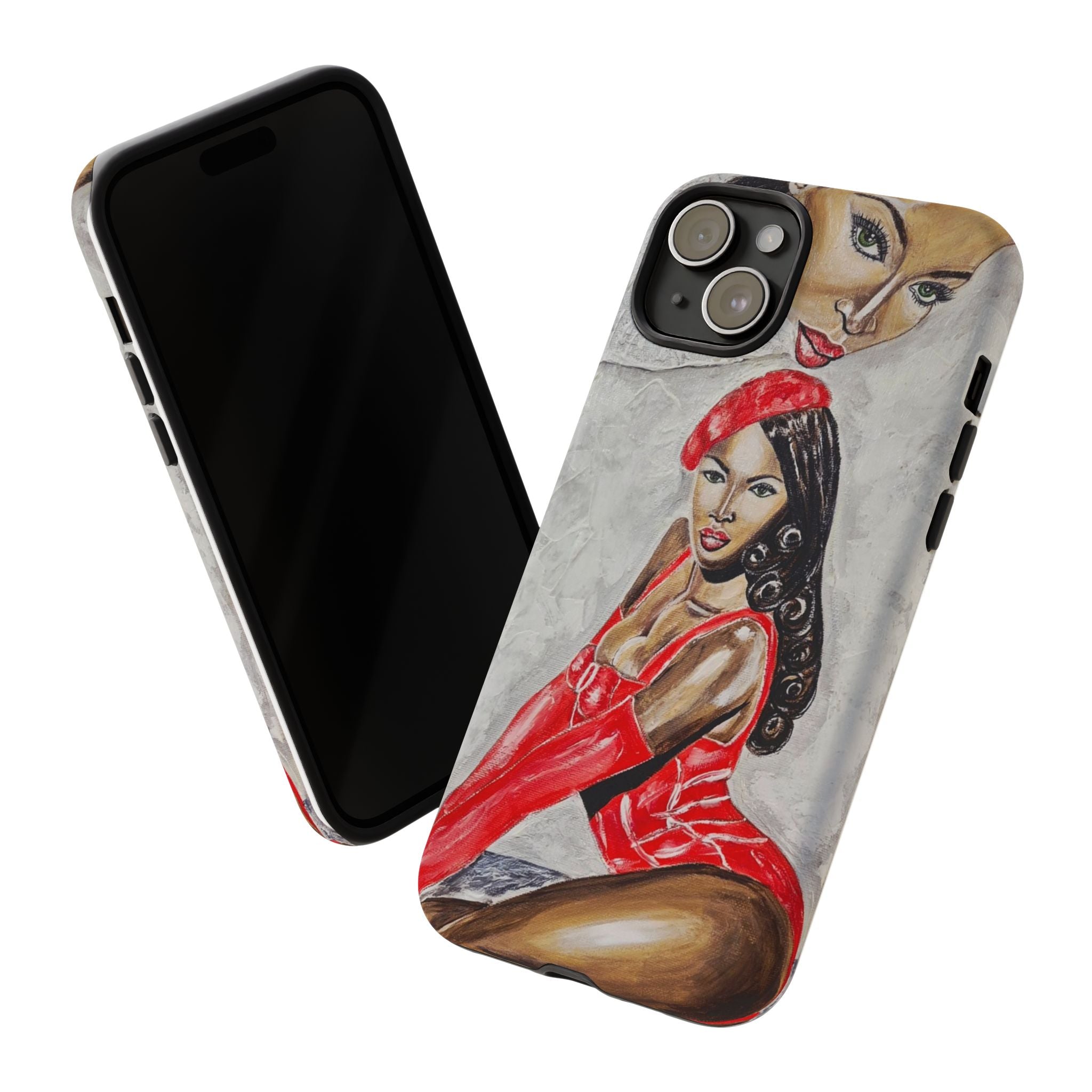 Pinup Girl Illustration Phone Case | Retro Femme Fatale, Red Outfit