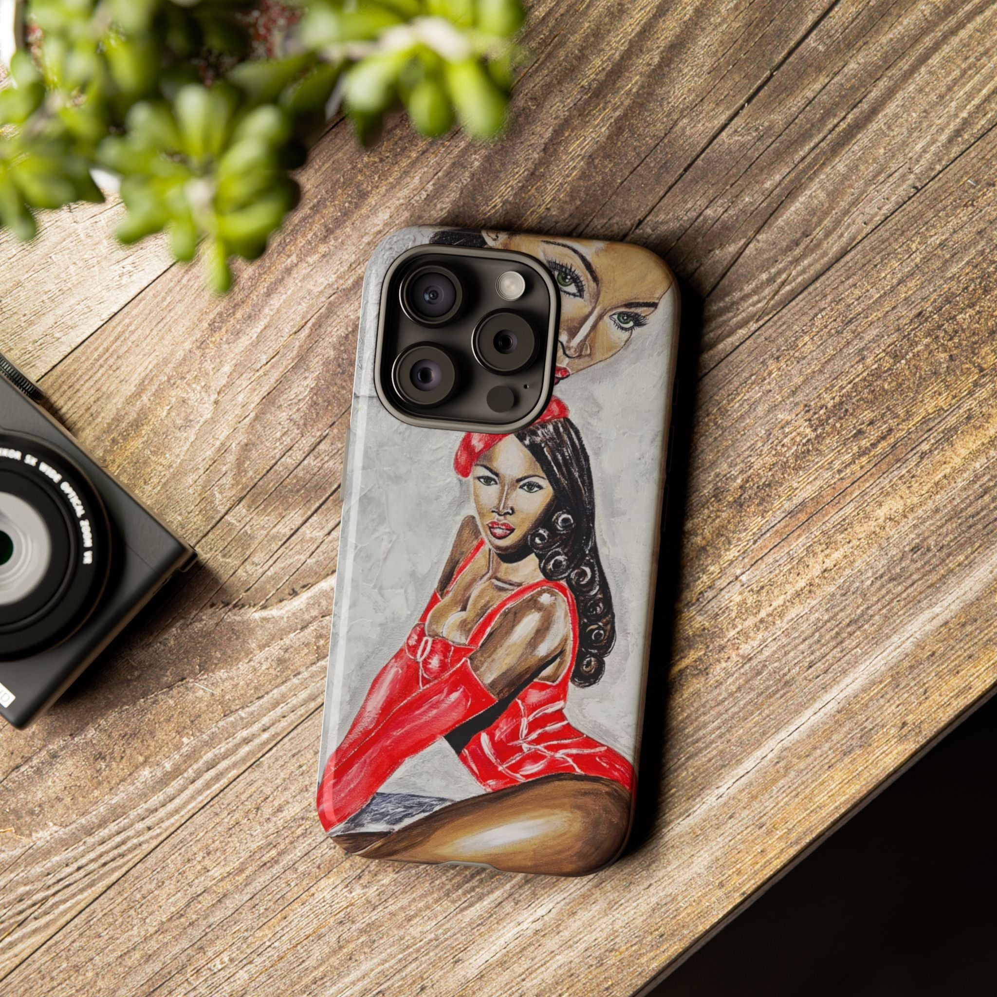 Pinup Girl Illustration Phone Case | Retro Femme Fatale, Red Outfit