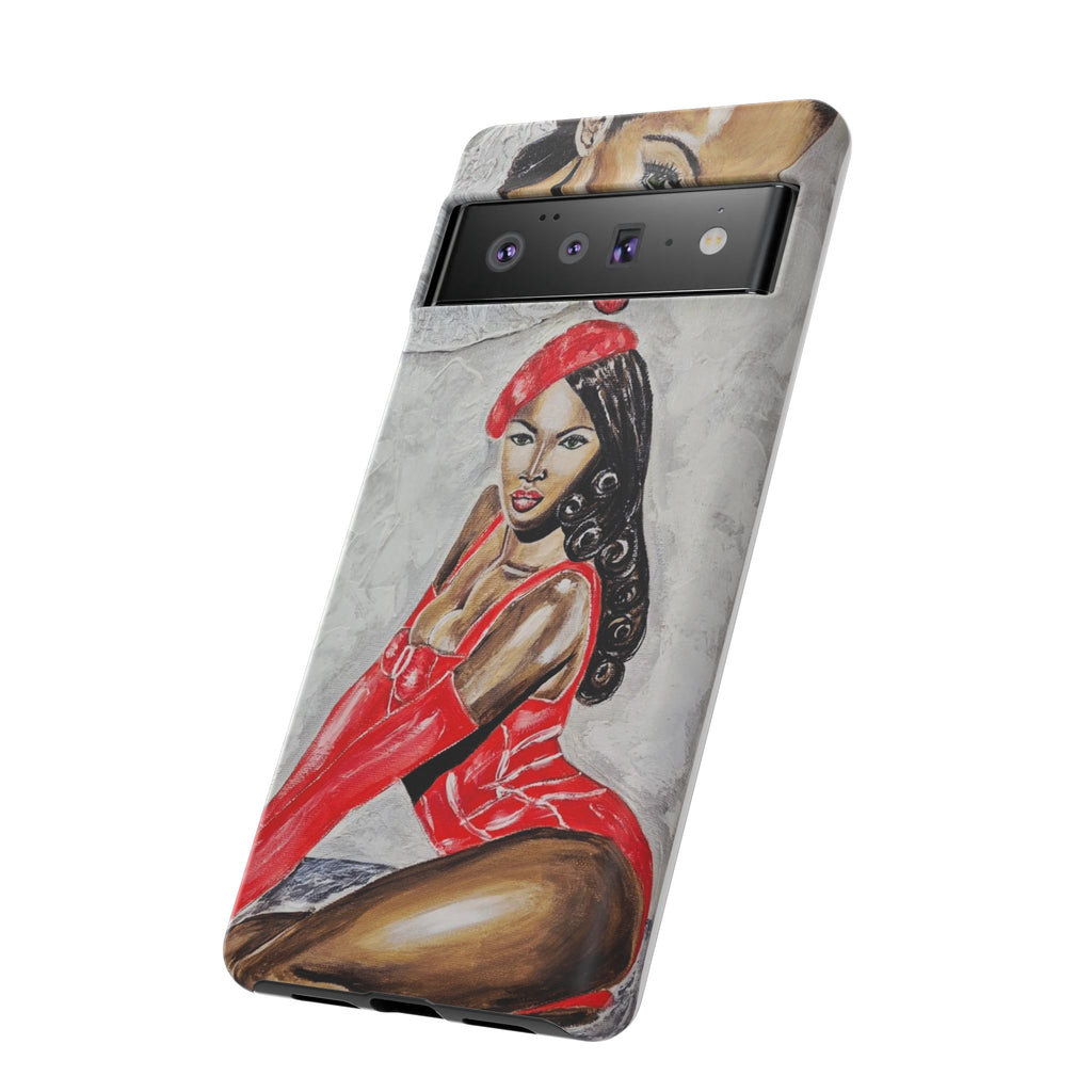 Pinup Girl Illustration Phone Case | Retro Femme Fatale, Red Outfit