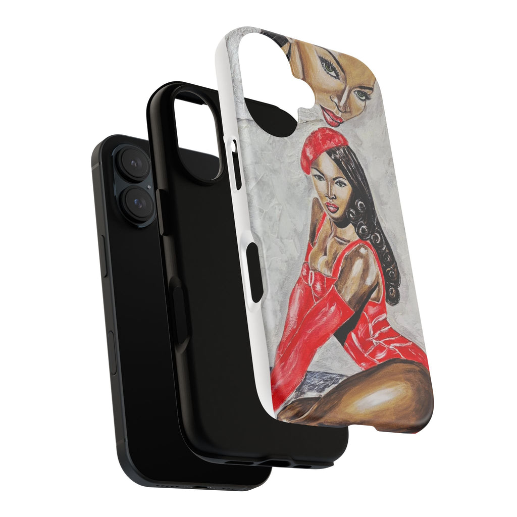 Pinup Girl Illustration Phone Case | Retro Femme Fatale, Red Outfit