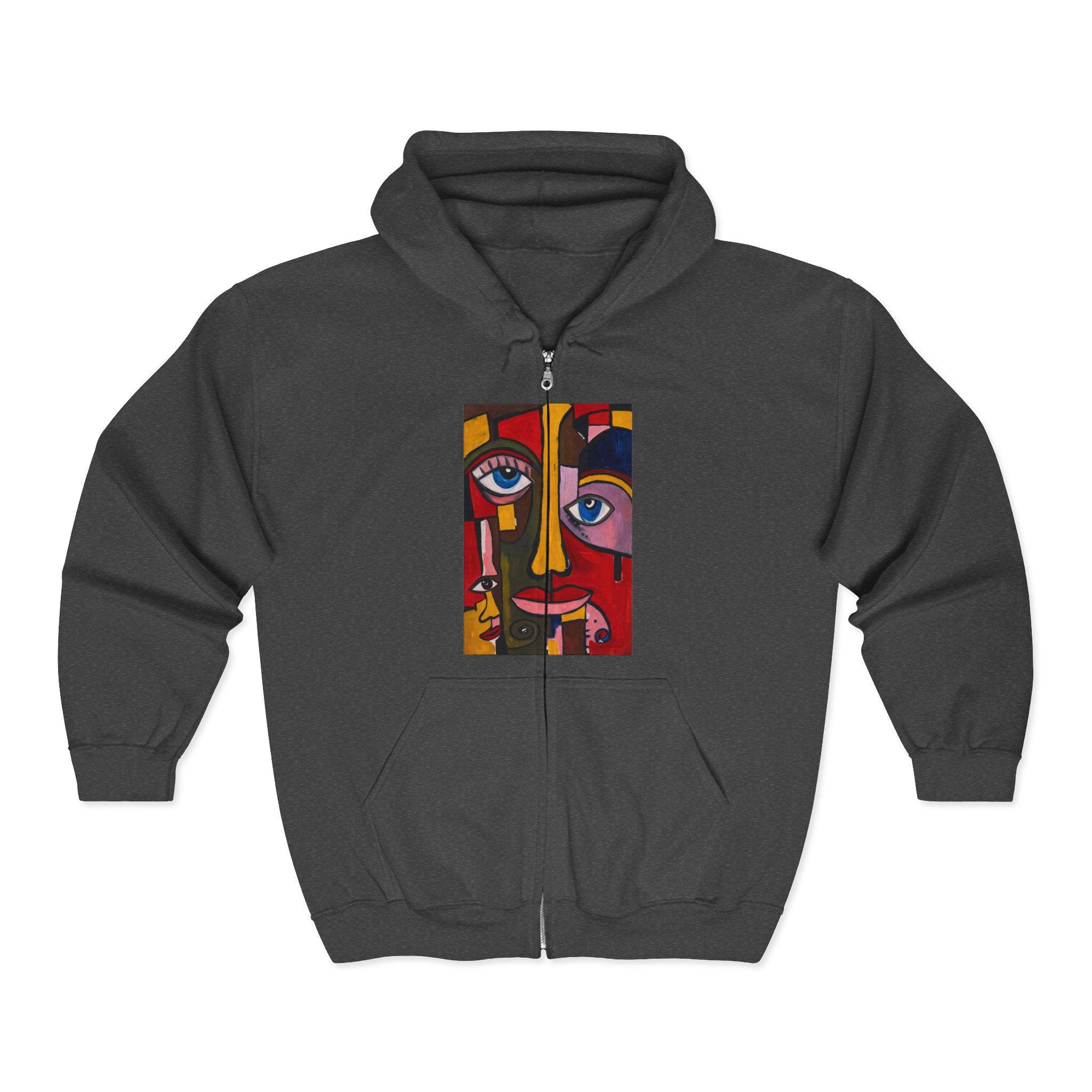 Abstract Colorful Face Zip Hoodie | Surreal Portrait Graphic