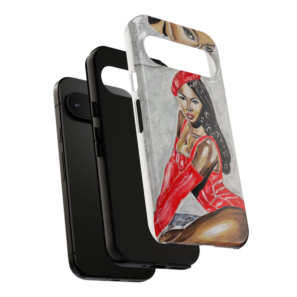 Pinup Girl Illustration Phone Case | Retro Femme Fatale, Red Outfit