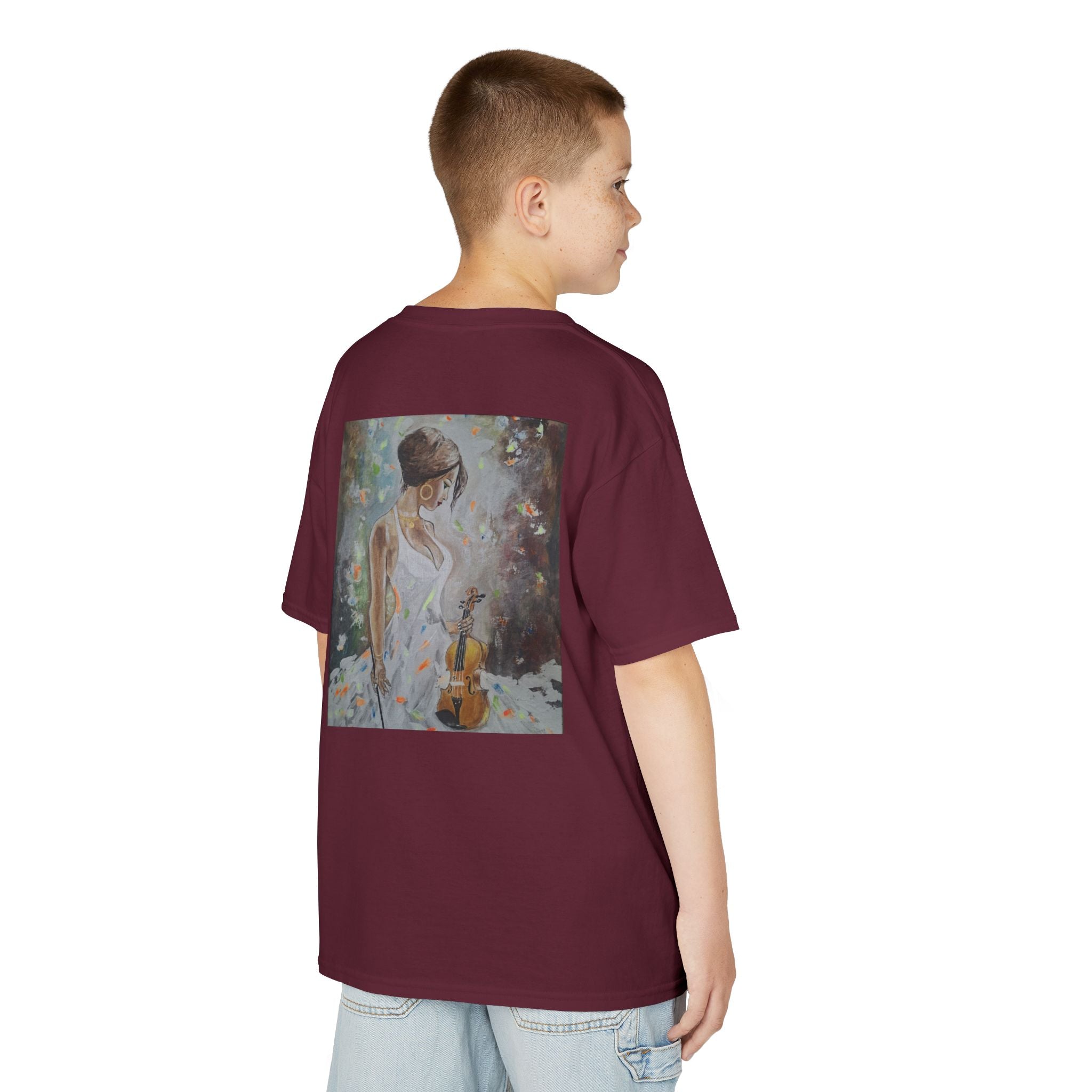 Kids Dance & Violin Art Tee — Vintage Ballroom Couple & Violinist Graphic Shirt