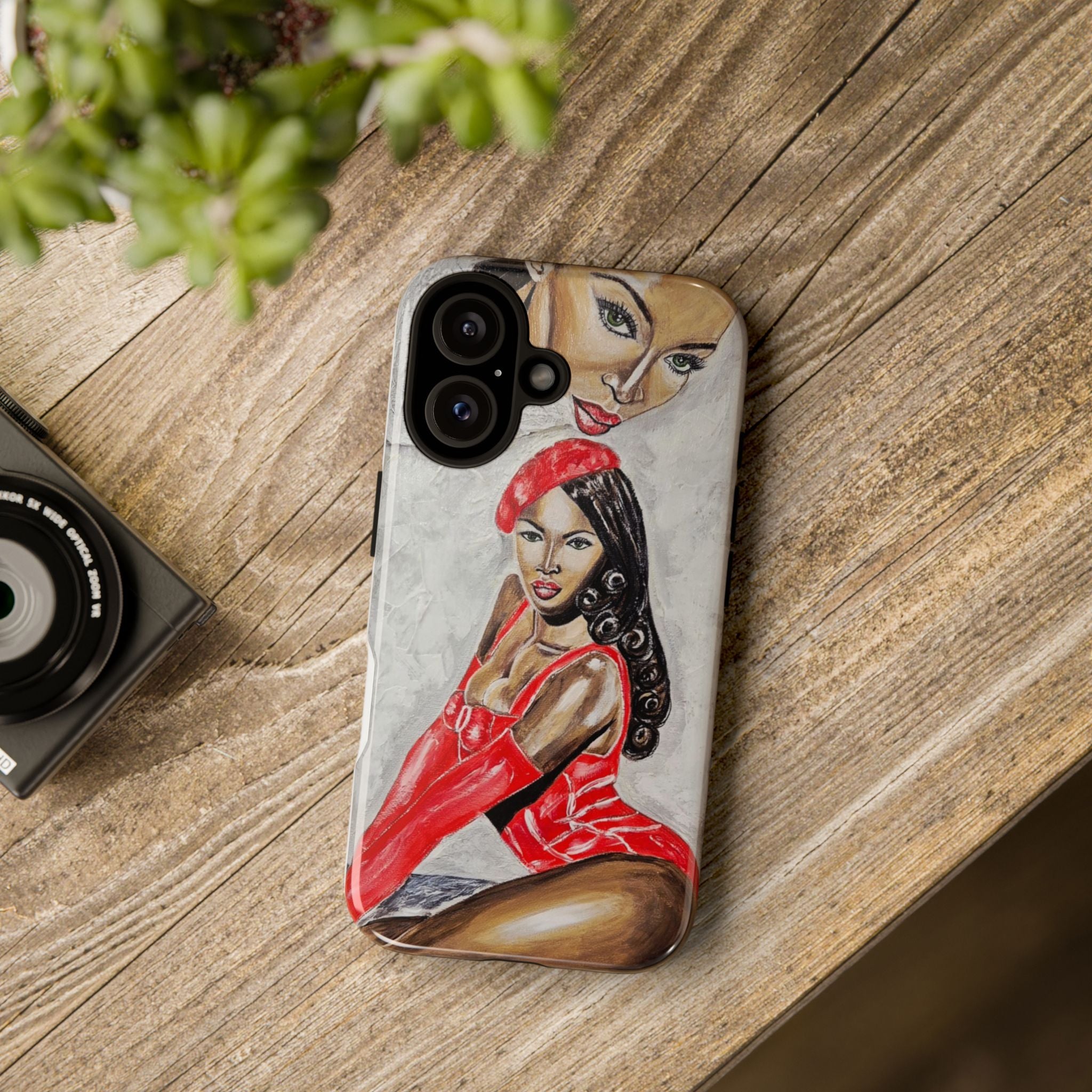 Pinup Girl Illustration Phone Case | Retro Femme Fatale, Red Outfit