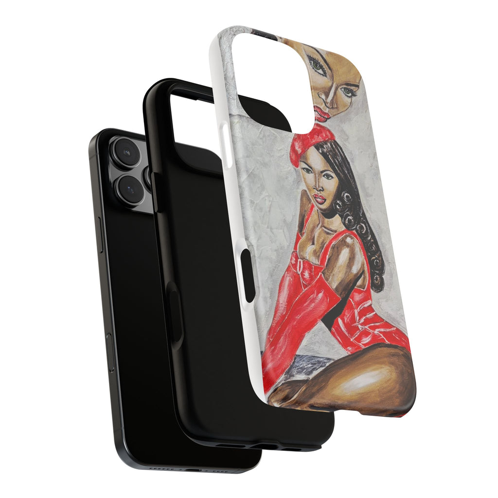 Pinup Girl Illustration Phone Case | Retro Femme Fatale, Red Outfit
