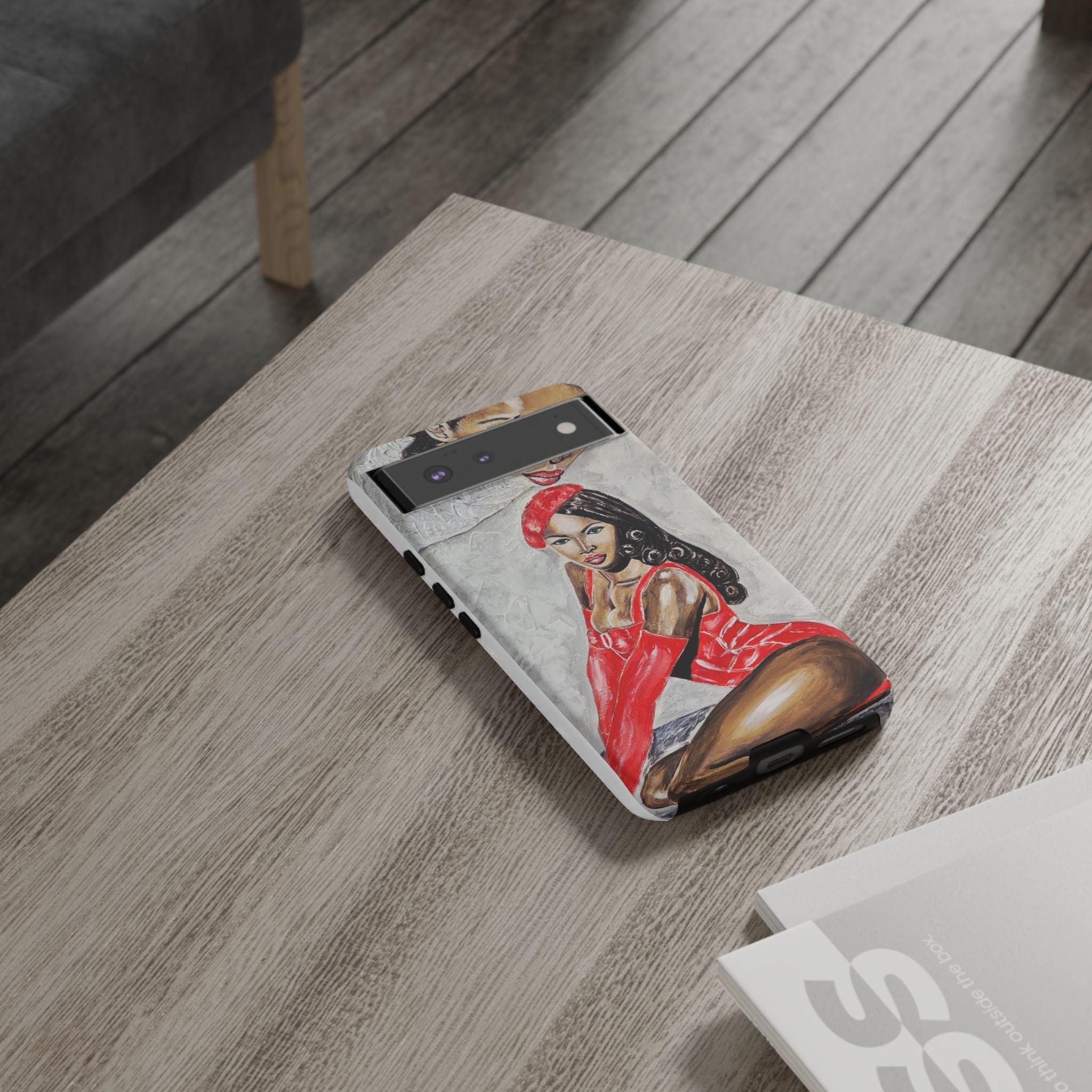 Pinup Girl Illustration Phone Case | Retro Femme Fatale, Red Outfit