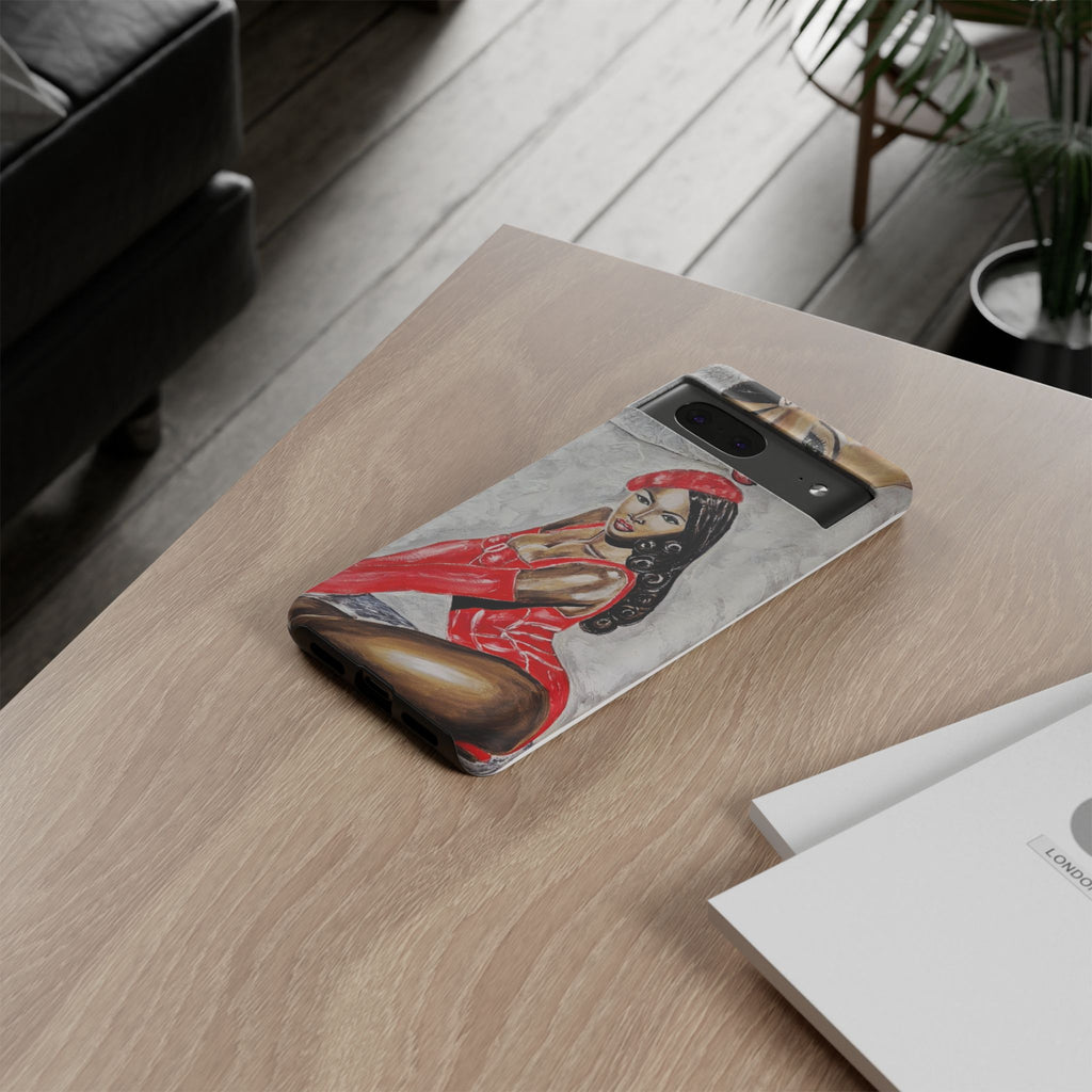 Pinup Girl Illustration Phone Case | Retro Femme Fatale, Red Outfit