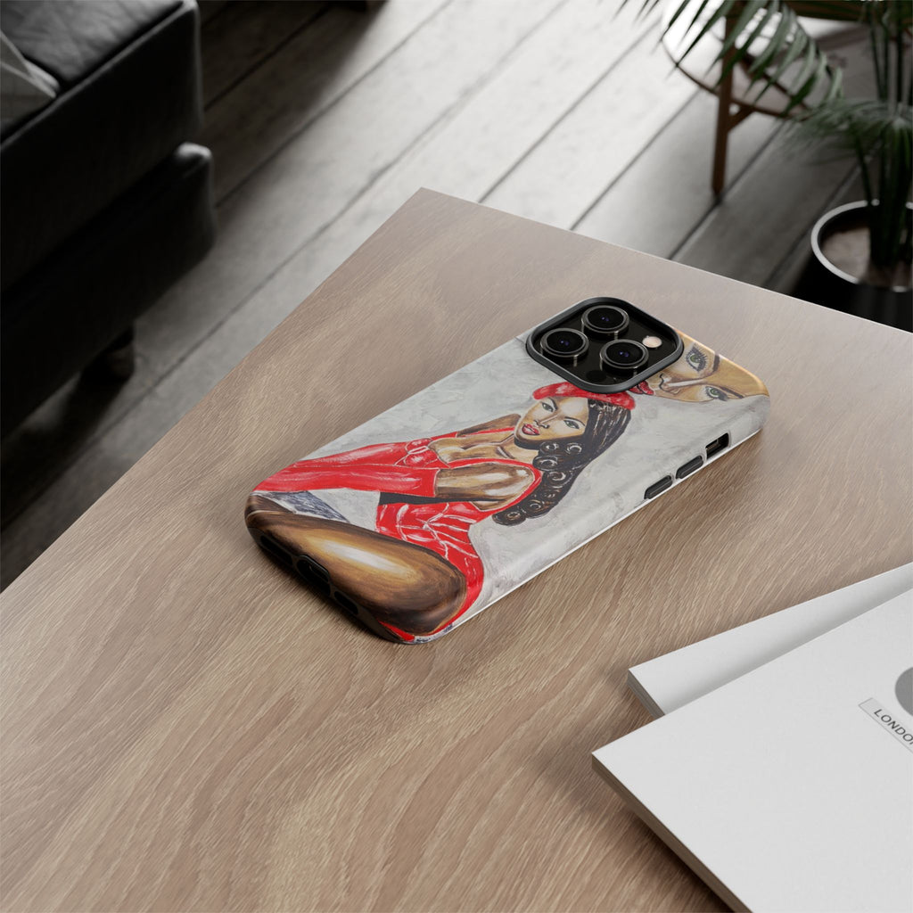 Pinup Girl Illustration Phone Case | Retro Femme Fatale, Red Outfit