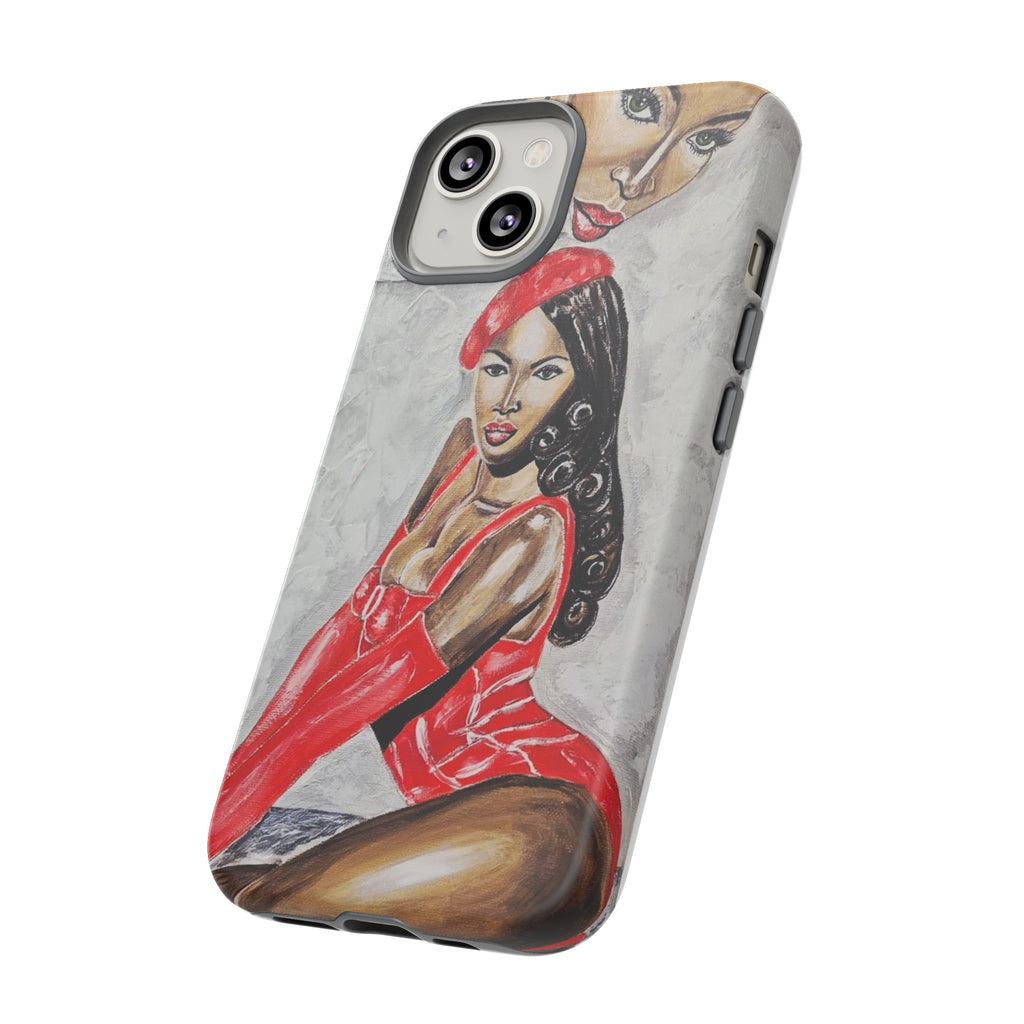 Pinup Girl Illustration Phone Case | Retro Femme Fatale, Red Outfit