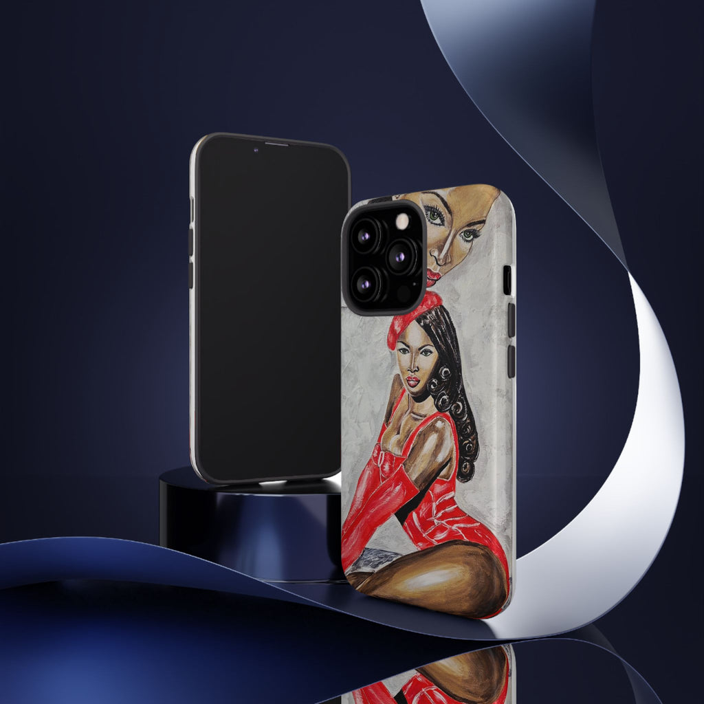 Pinup Girl Illustration Phone Case | Retro Femme Fatale, Red Outfit