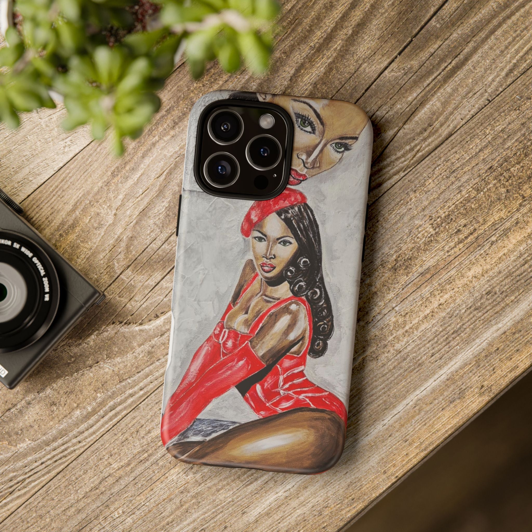 Pinup Girl Illustration Phone Case | Retro Femme Fatale, Red Outfit
