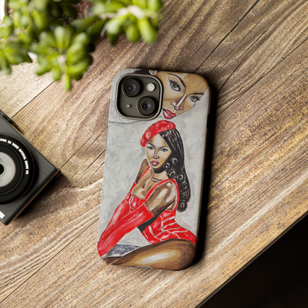 Pinup Girl Illustration Phone Case | Retro Femme Fatale, Red Outfit