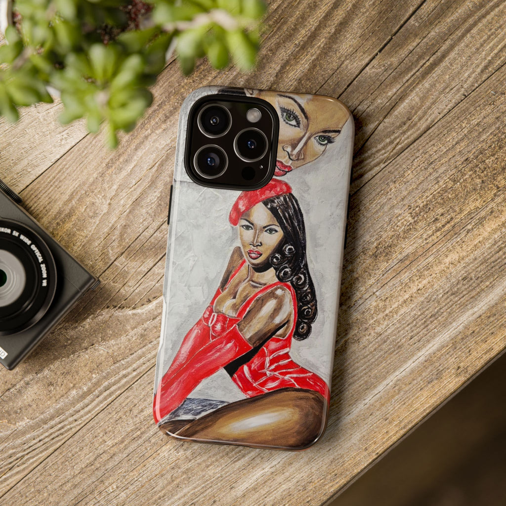 Pinup Girl Illustration Phone Case | Retro Femme Fatale, Red Outfit
