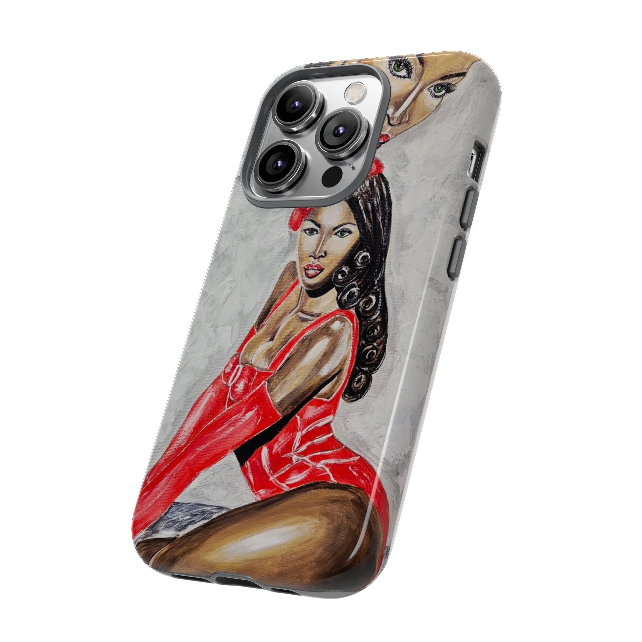 Pinup Girl Illustration Phone Case | Retro Femme Fatale, Red Outfit