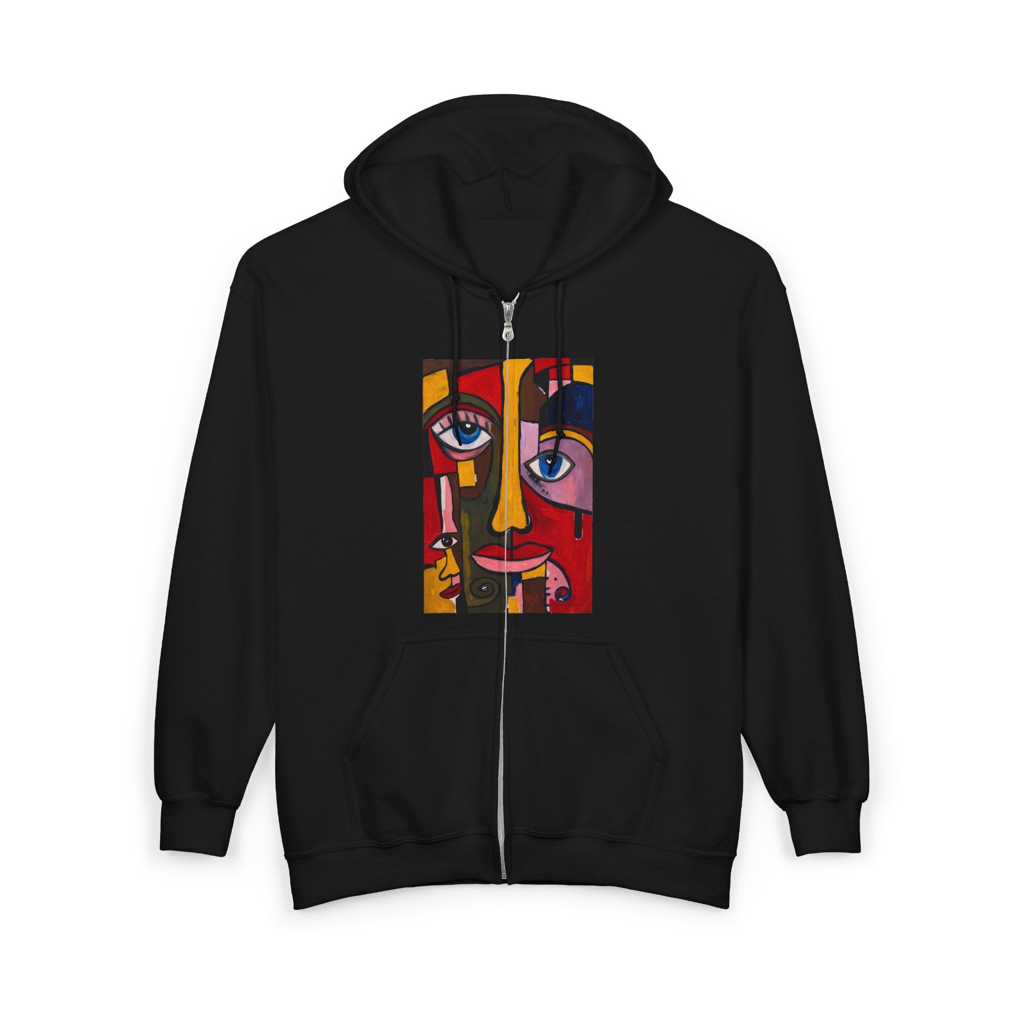 Abstract Colorful Face Zip Hoodie | Surreal Portrait Graphic