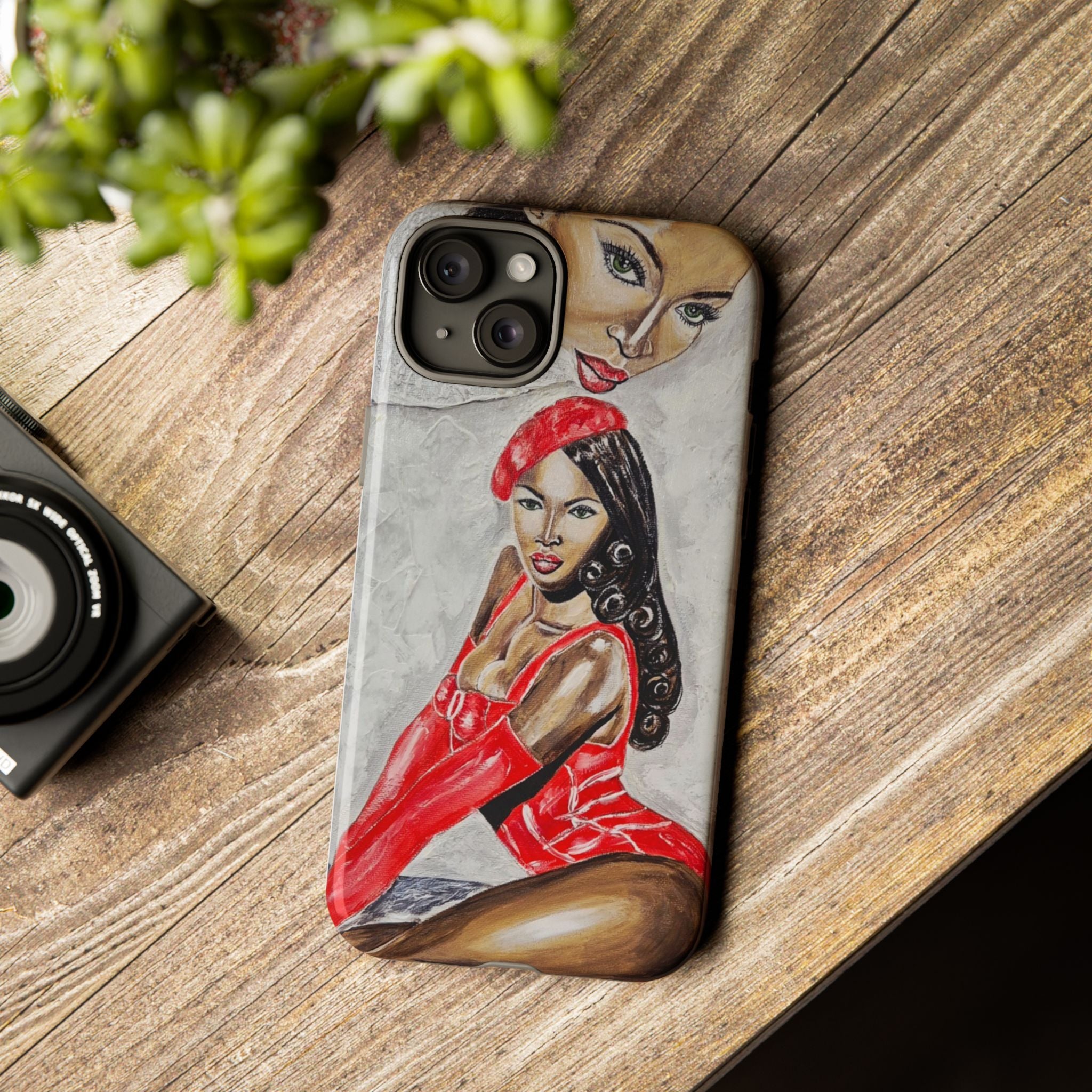 Pinup Girl Illustration Phone Case | Retro Femme Fatale, Red Outfit