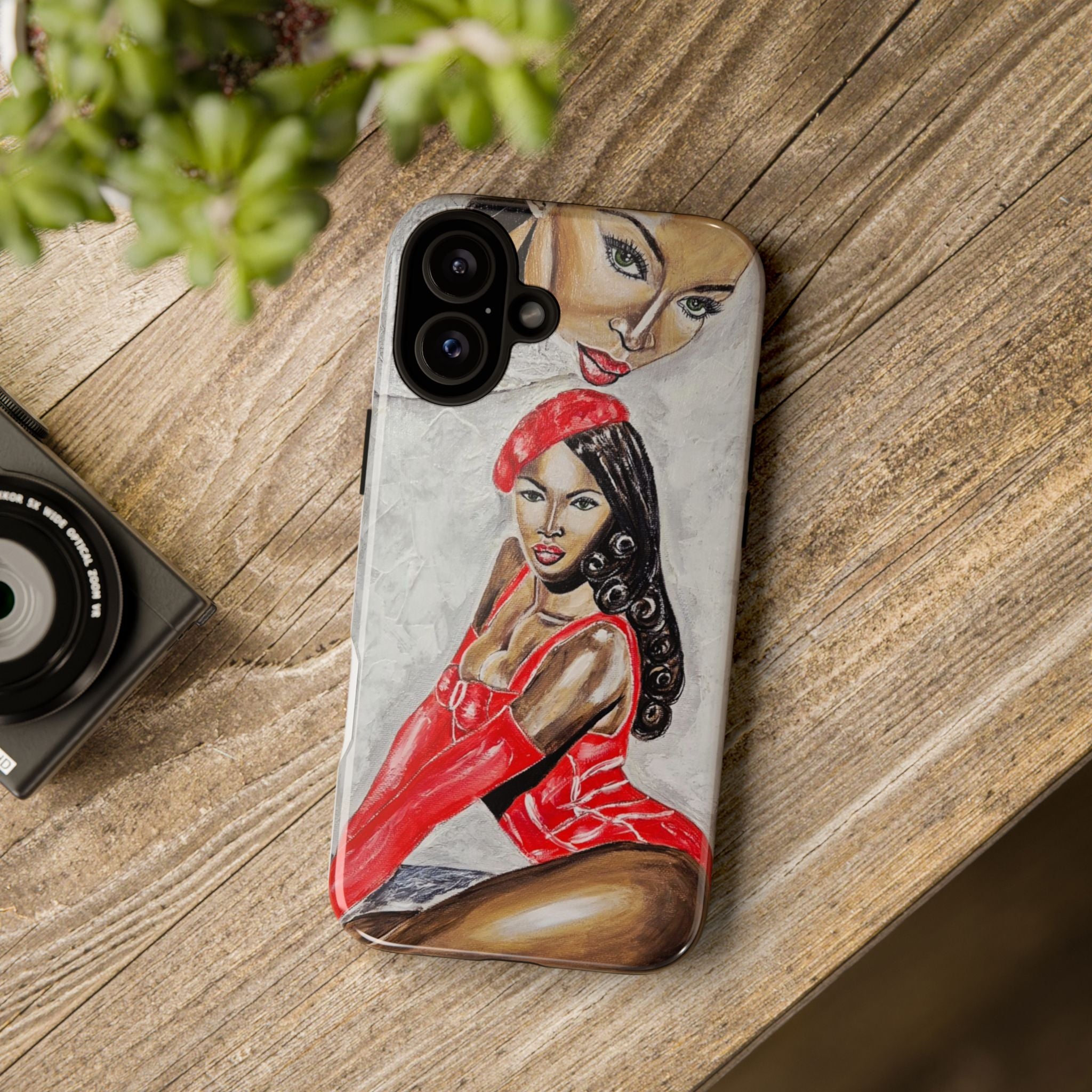 Pinup Girl Illustration Phone Case | Retro Femme Fatale, Red Outfit
