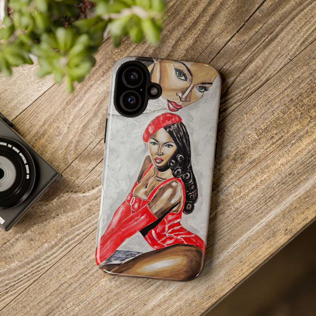 Pinup Girl Illustration Phone Case | Retro Femme Fatale, Red Outfit