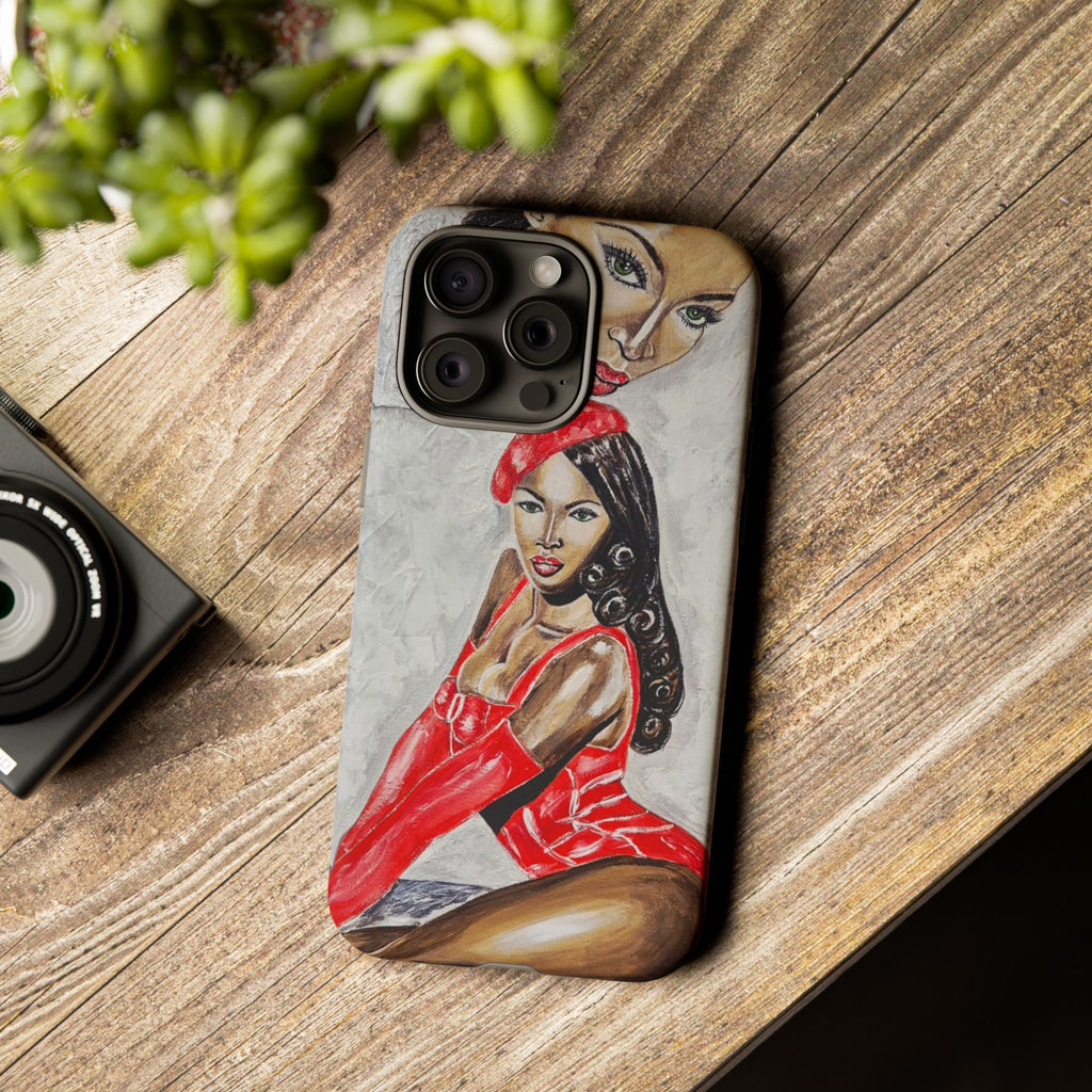 Pinup Girl Illustration Phone Case | Retro Femme Fatale, Red Outfit