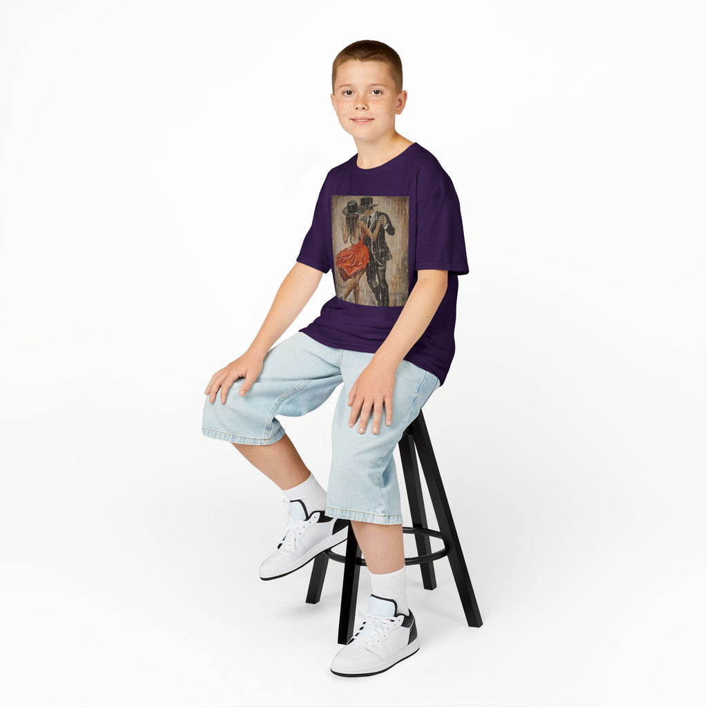 Kids Dance & Violin Art Tee — Vintage Ballroom Couple & Violinist Graphic Shirt