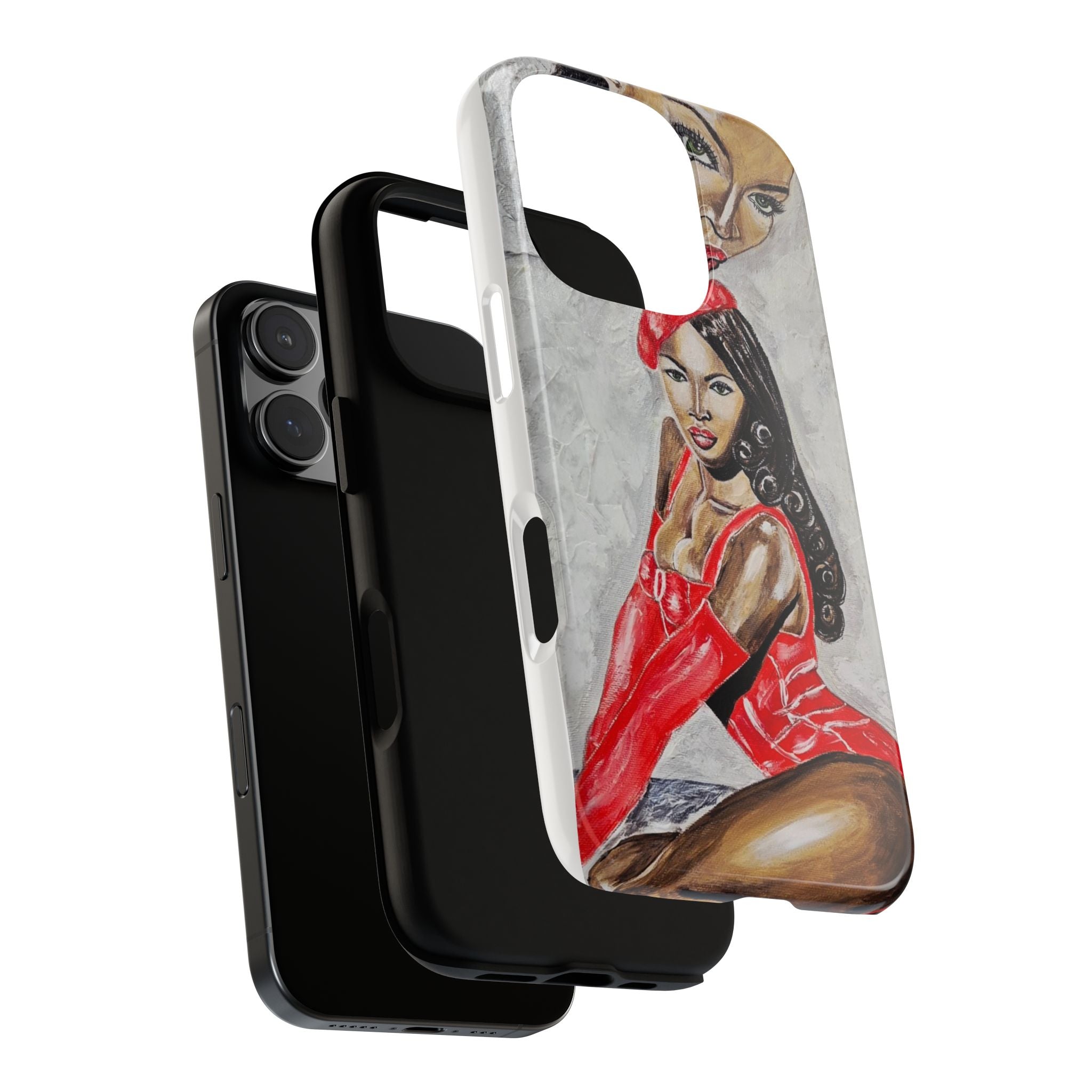 Pinup Girl Illustration Phone Case | Retro Femme Fatale, Red Outfit