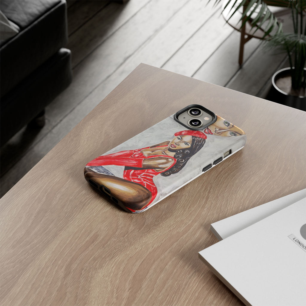 Pinup Girl Illustration Phone Case | Retro Femme Fatale, Red Outfit